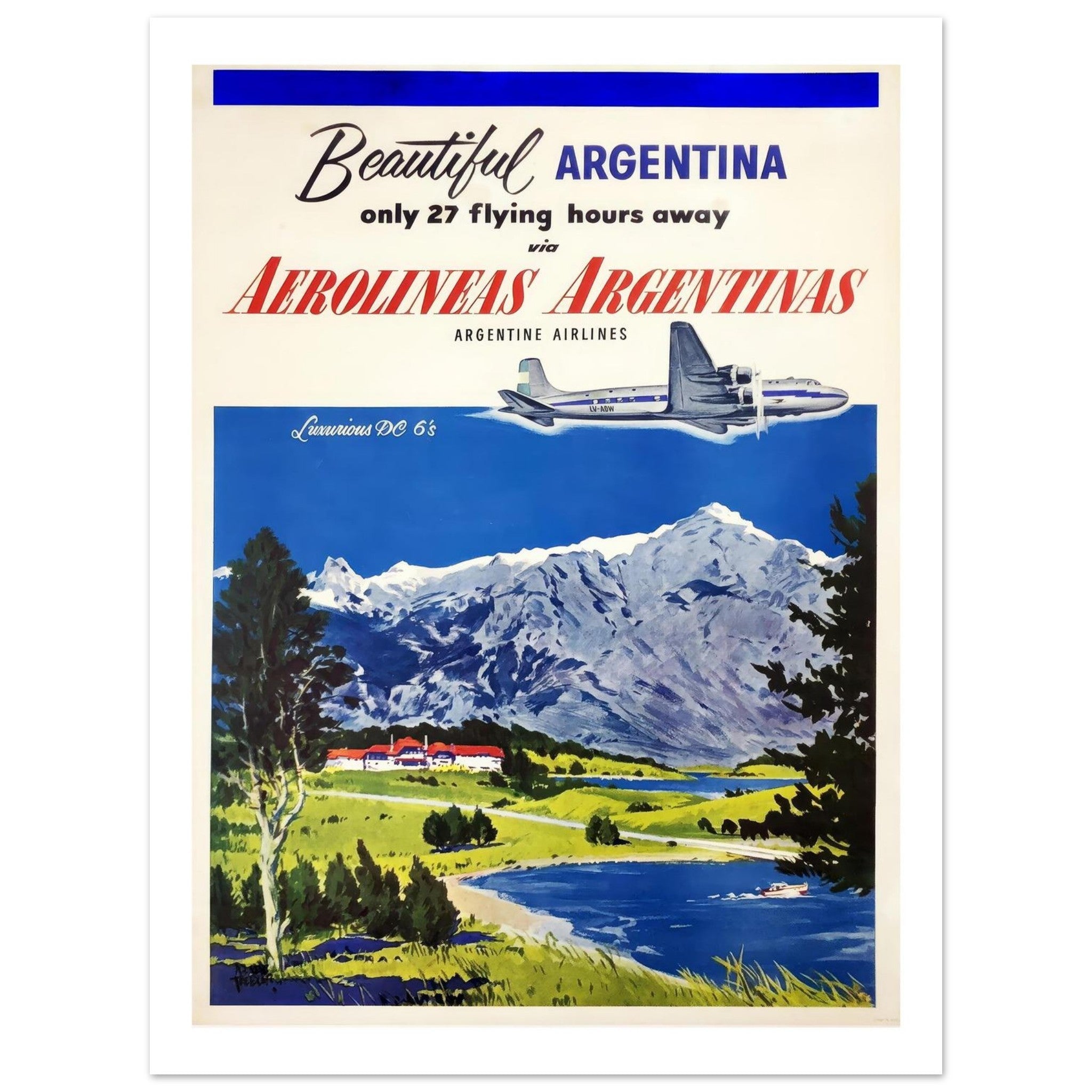 Aerolíneas Argentinas DC - 6 Travel Poster Over Snowy Andes - Transit Art