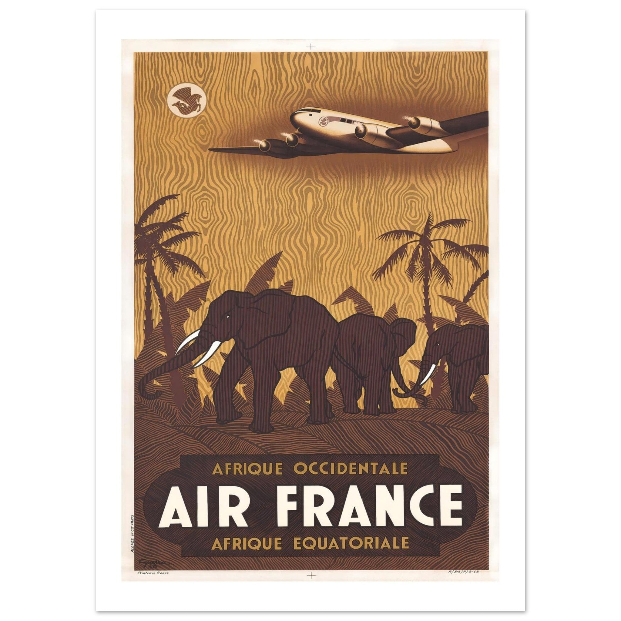 Air France Afrique Occidentale Equatoriale Elephant Poster - Transit Art
