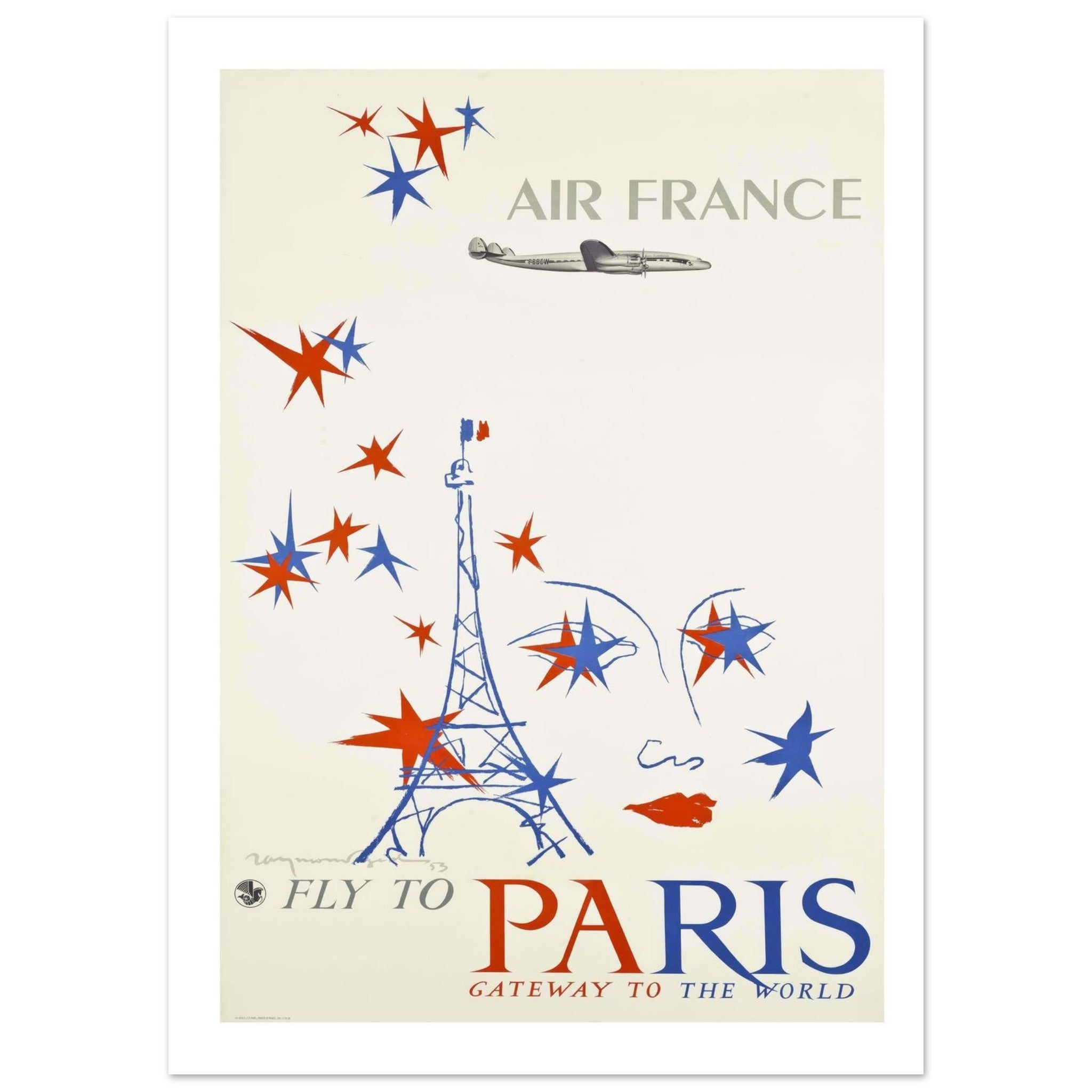 Air France 'Fly to Paris: Gateway to the World' Vintage Poster (Savignac Style) - Transit Art