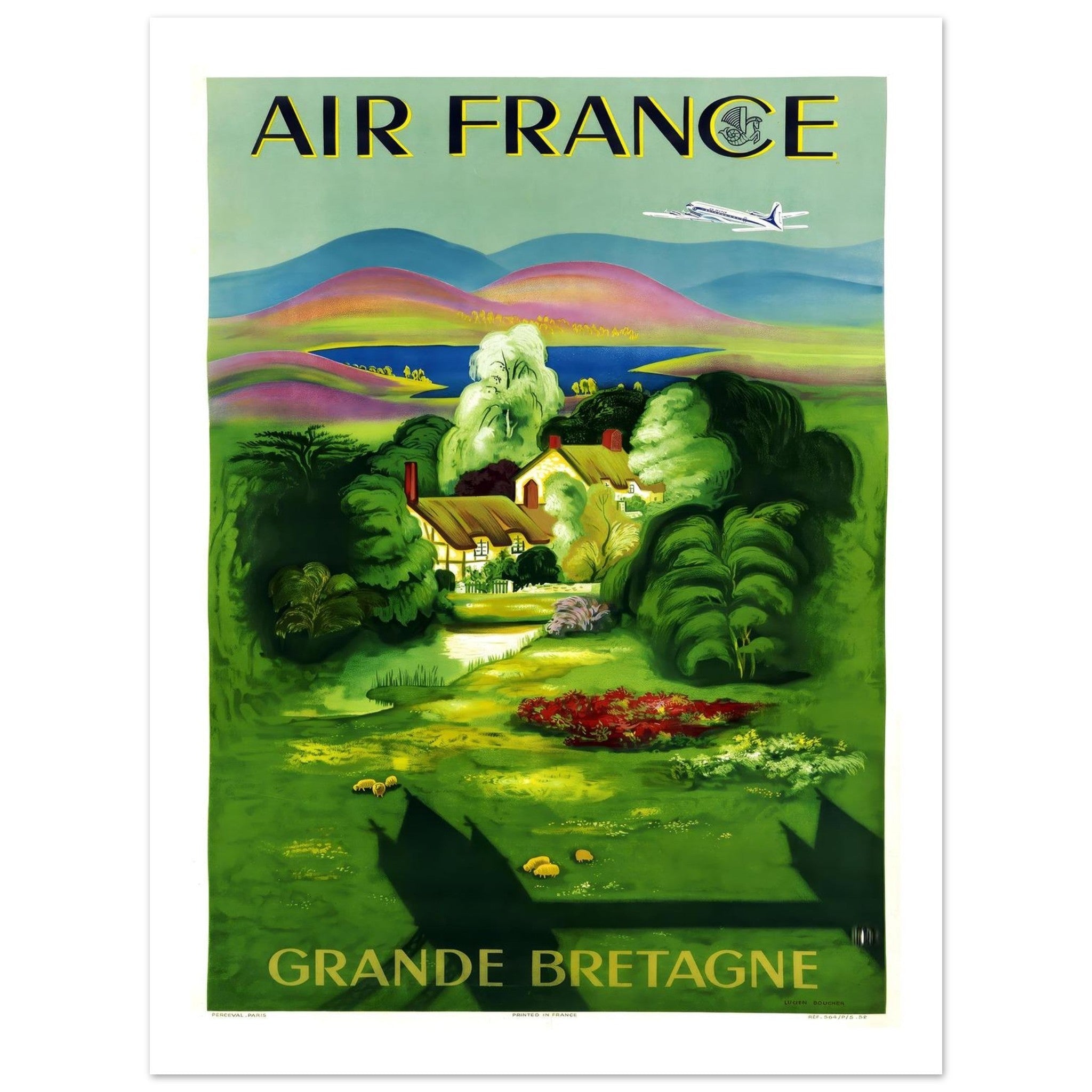 Air France Grande Bretagne Pastoral Countryside Travel Poster - Transit Art