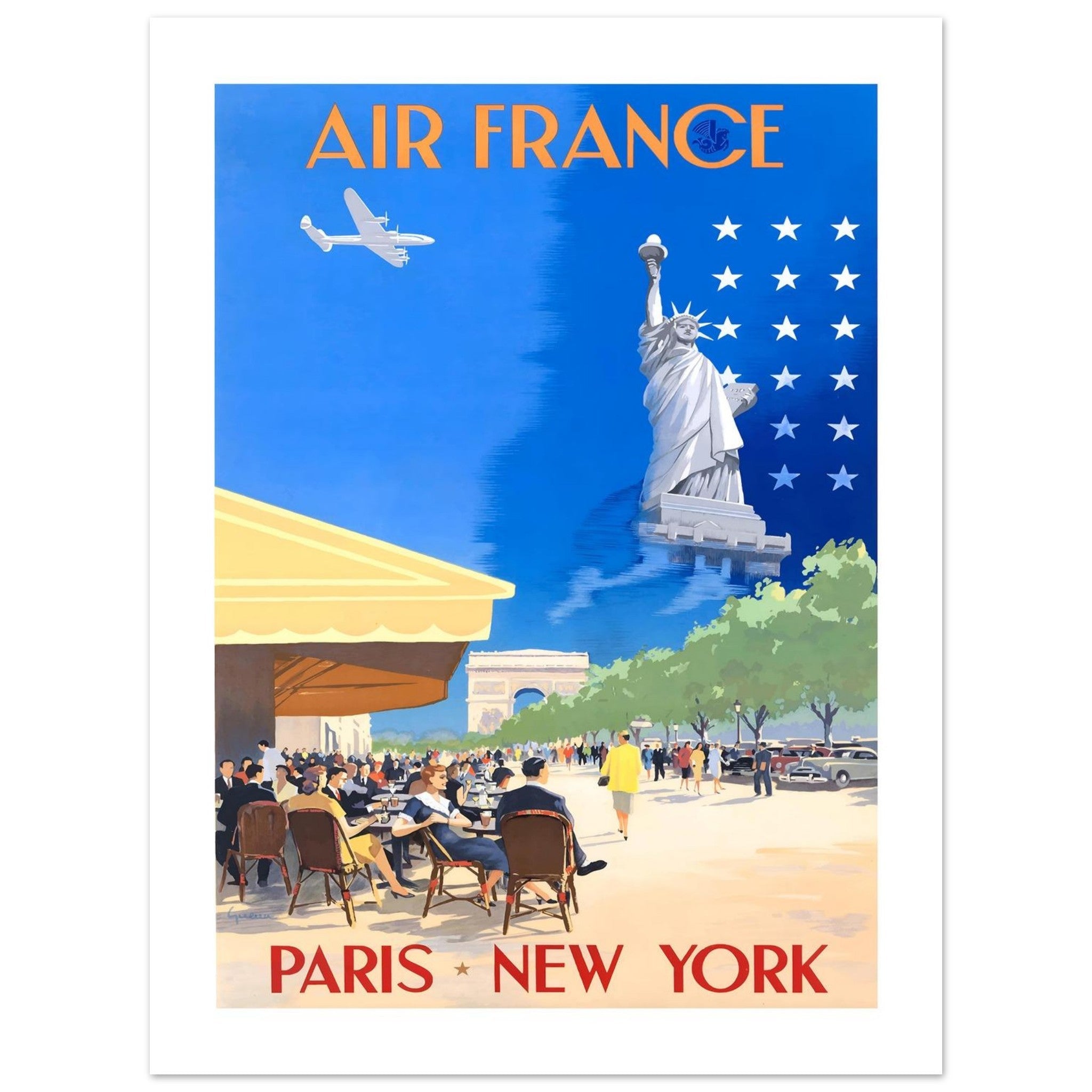 Air France Paris - New York Champs - Élysées Travel Poster - Transit Art