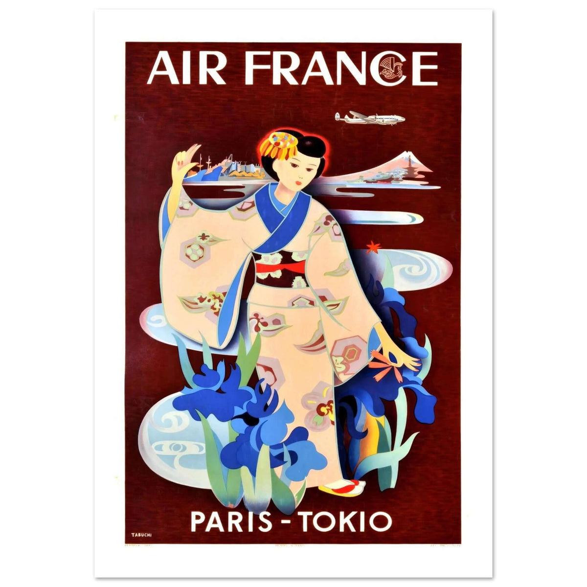 Air France Paris - Tokio Vintage Geisha Travel Poster - Transit Art