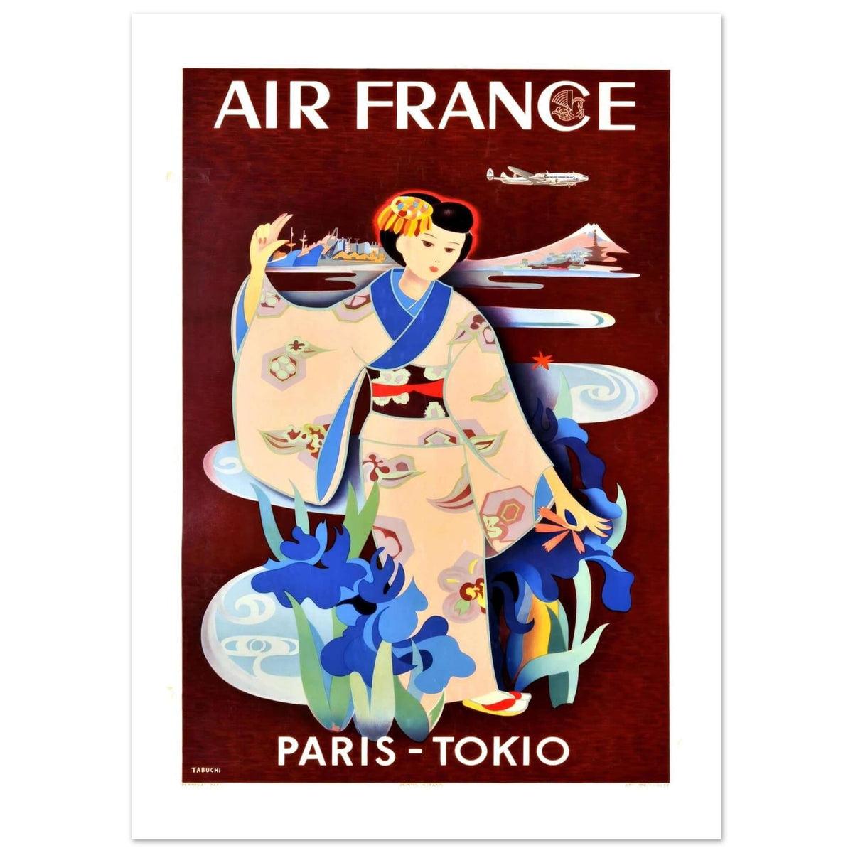 Air France Paris - Tokio Vintage Geisha Travel Poster - Transit Art