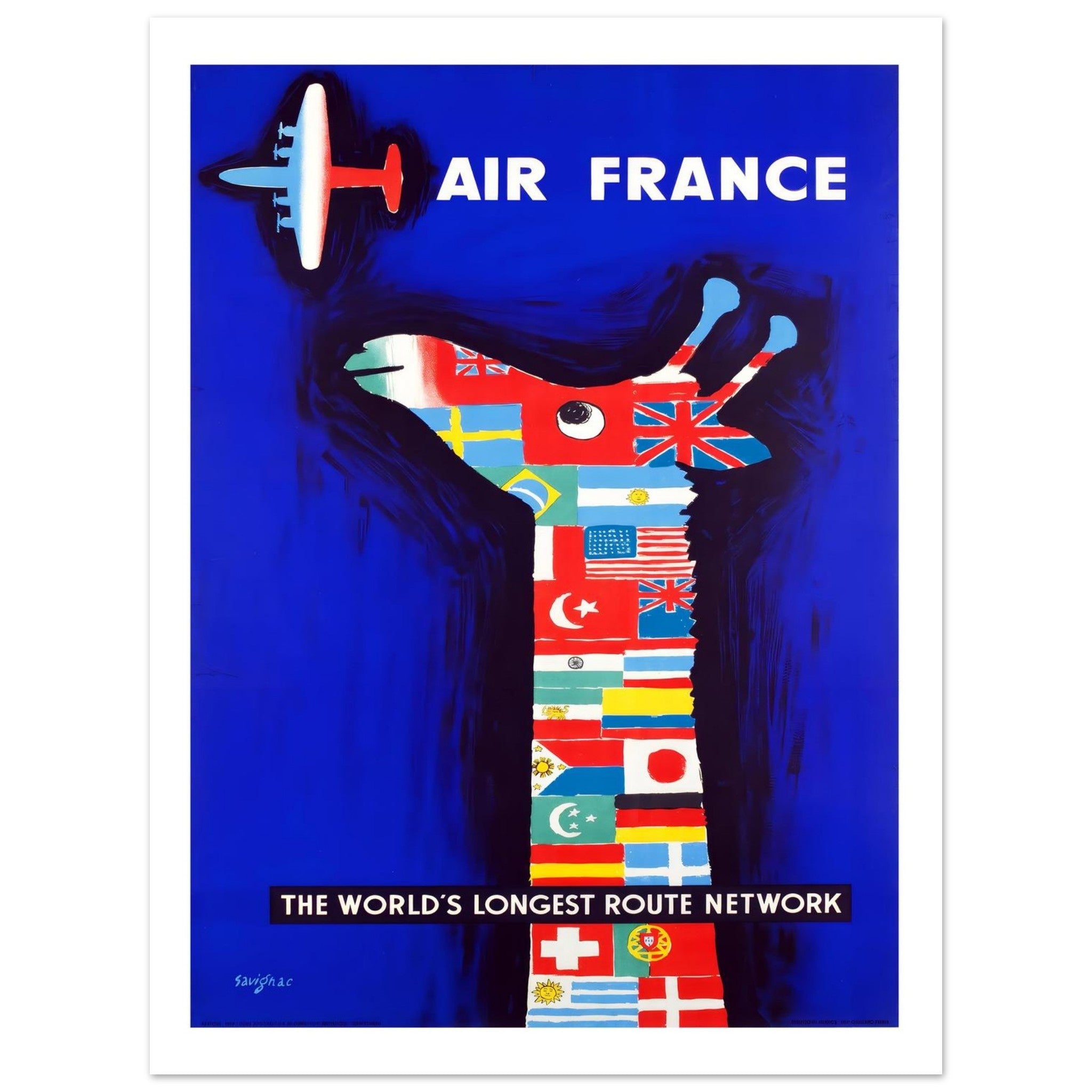Air France World's Longest Route Network Giraffe Poster - Transit Art