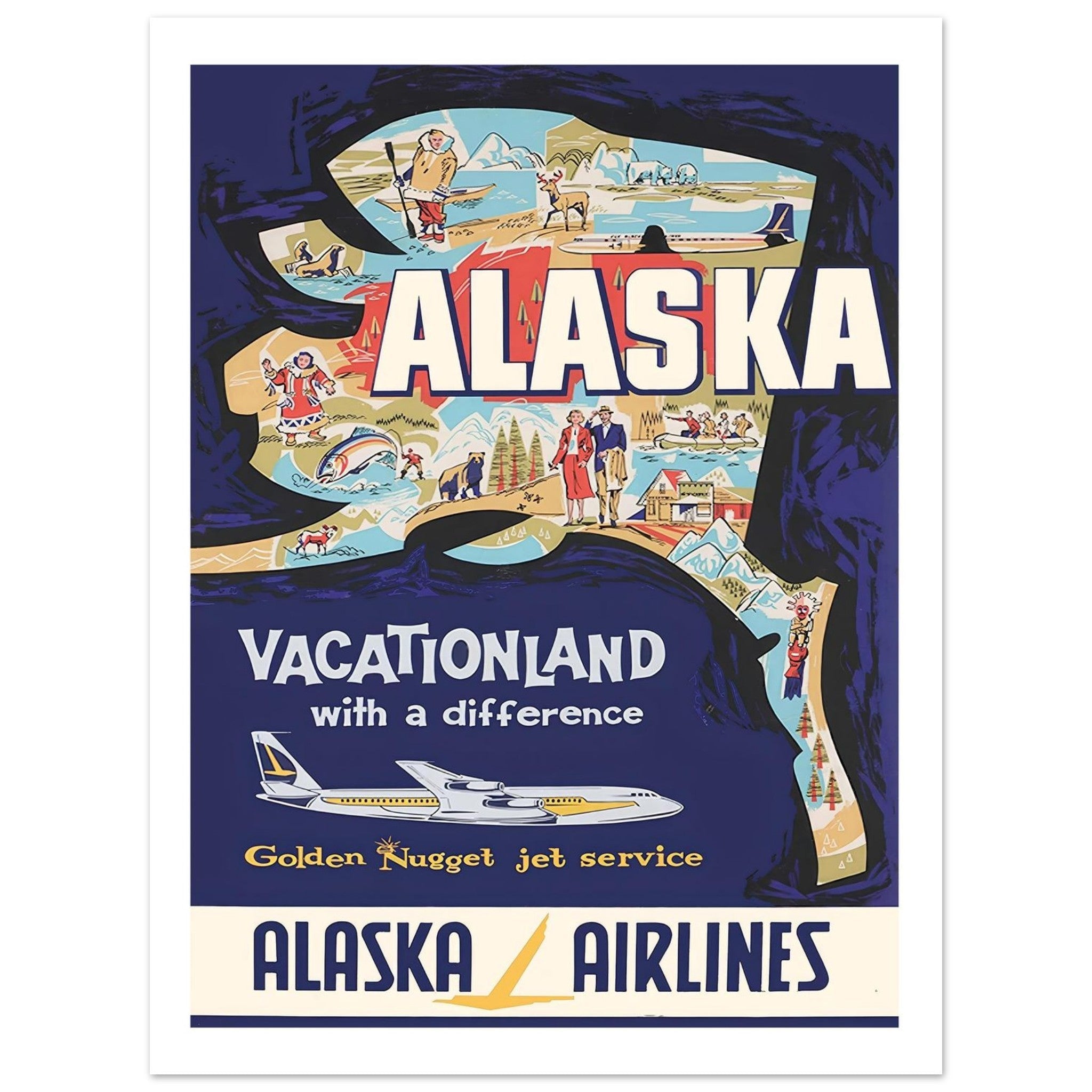 Alaska Airlines Golden Nugget Jet Service To Vacationland - Transit Art