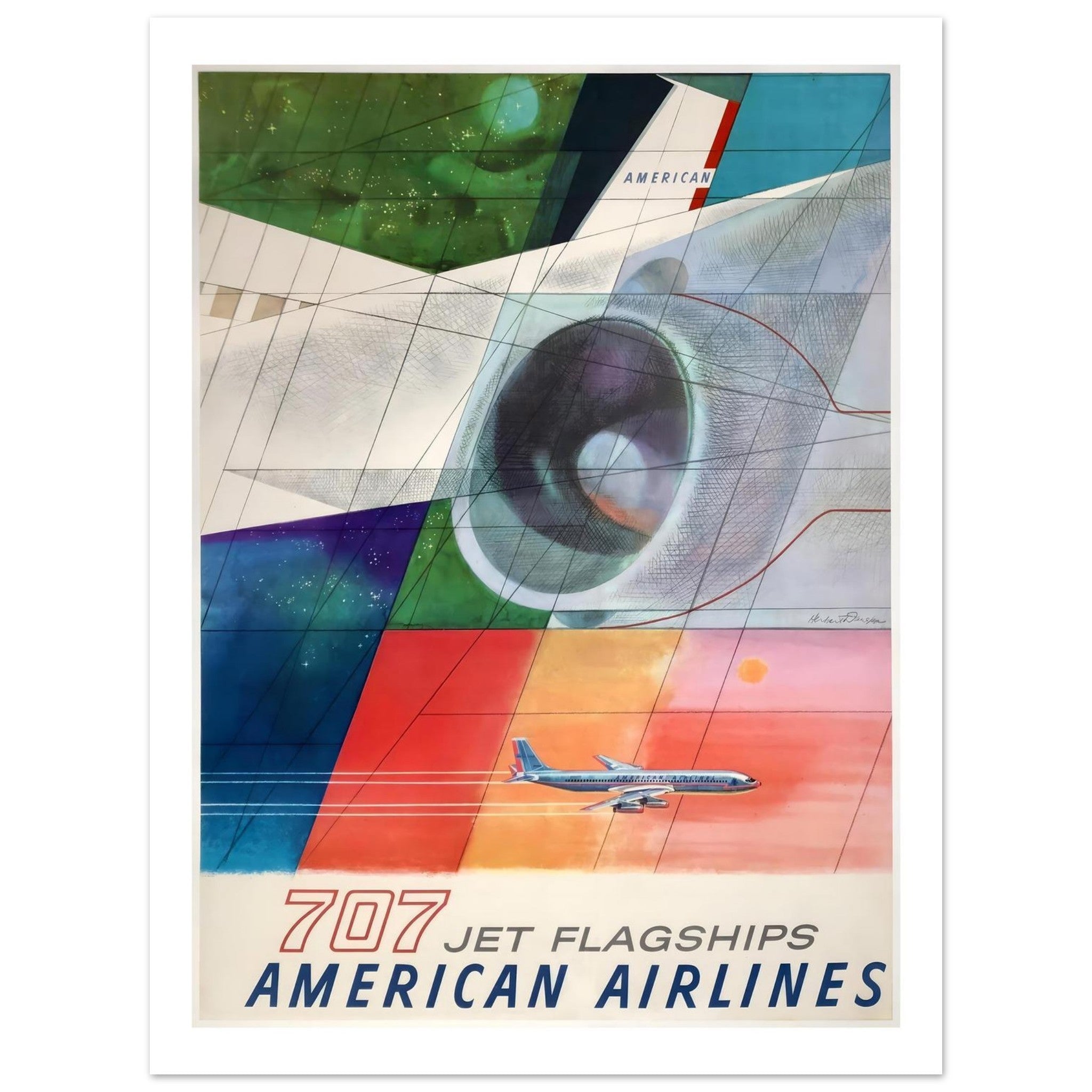 American Airlines 707 Jet Flagships Modernist Abstract Poster - Transit Art