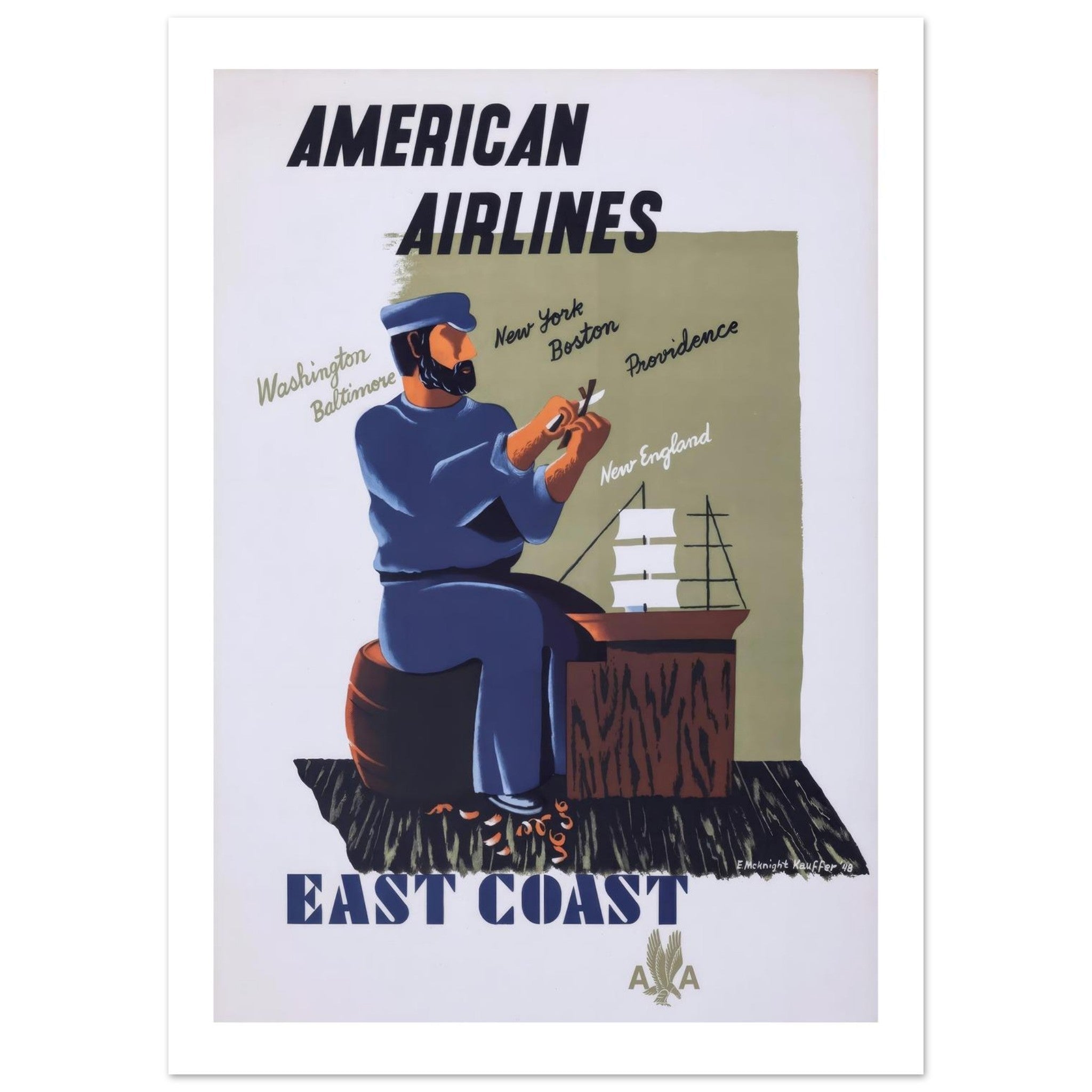 American Airlines East Coast Heritage Wood Carver Poster - Transit Art