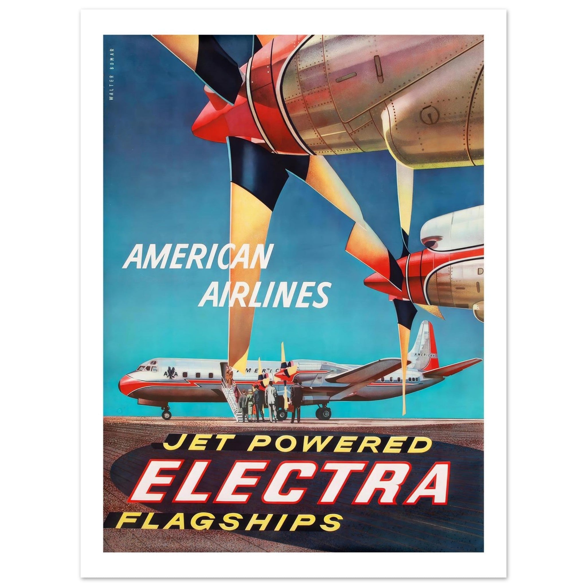 American Airlines Jet Powered Electra Flagships Travel Poster - Transit Art