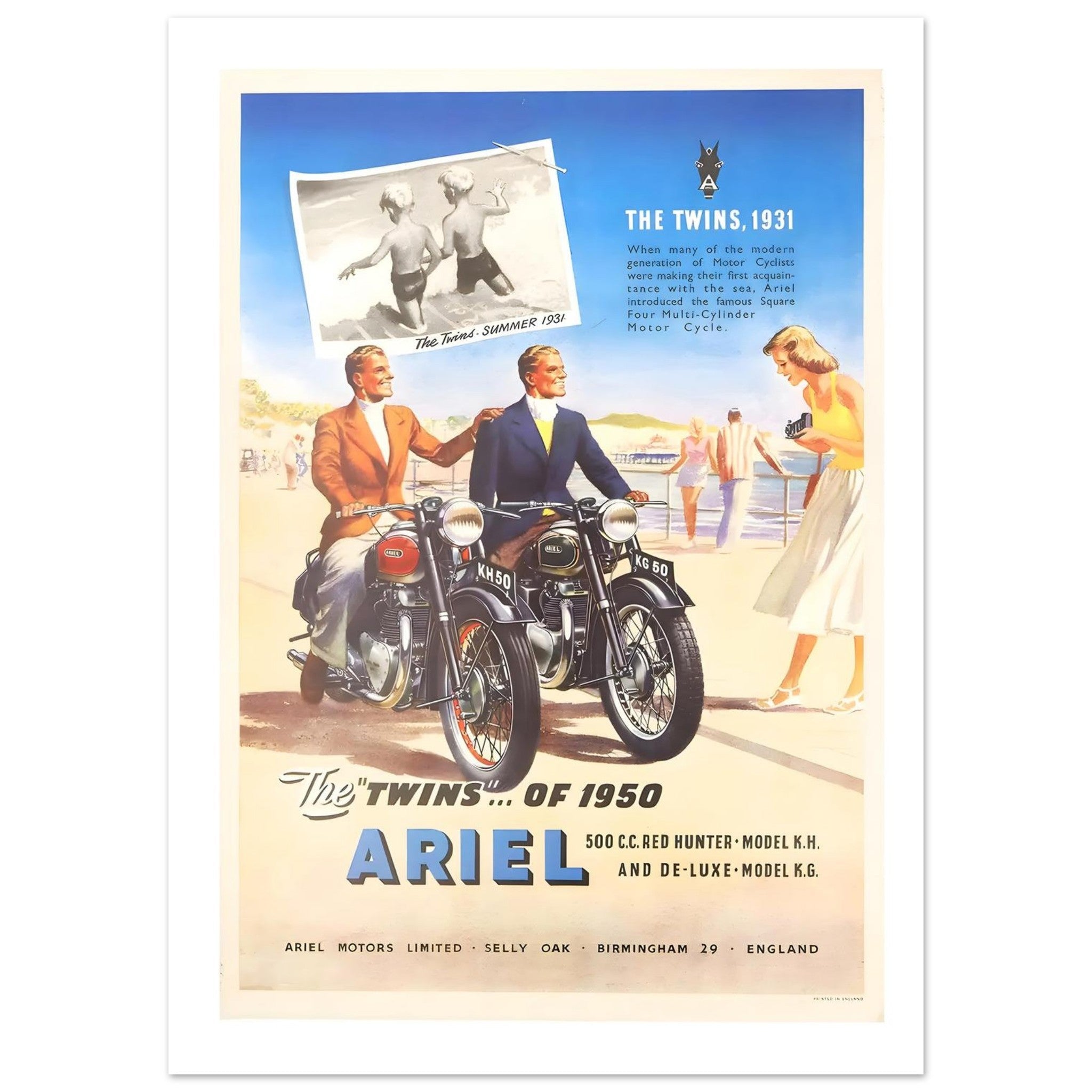 Ariel 1950 Twins Motorcycle Advertisement Poster - Transit Art