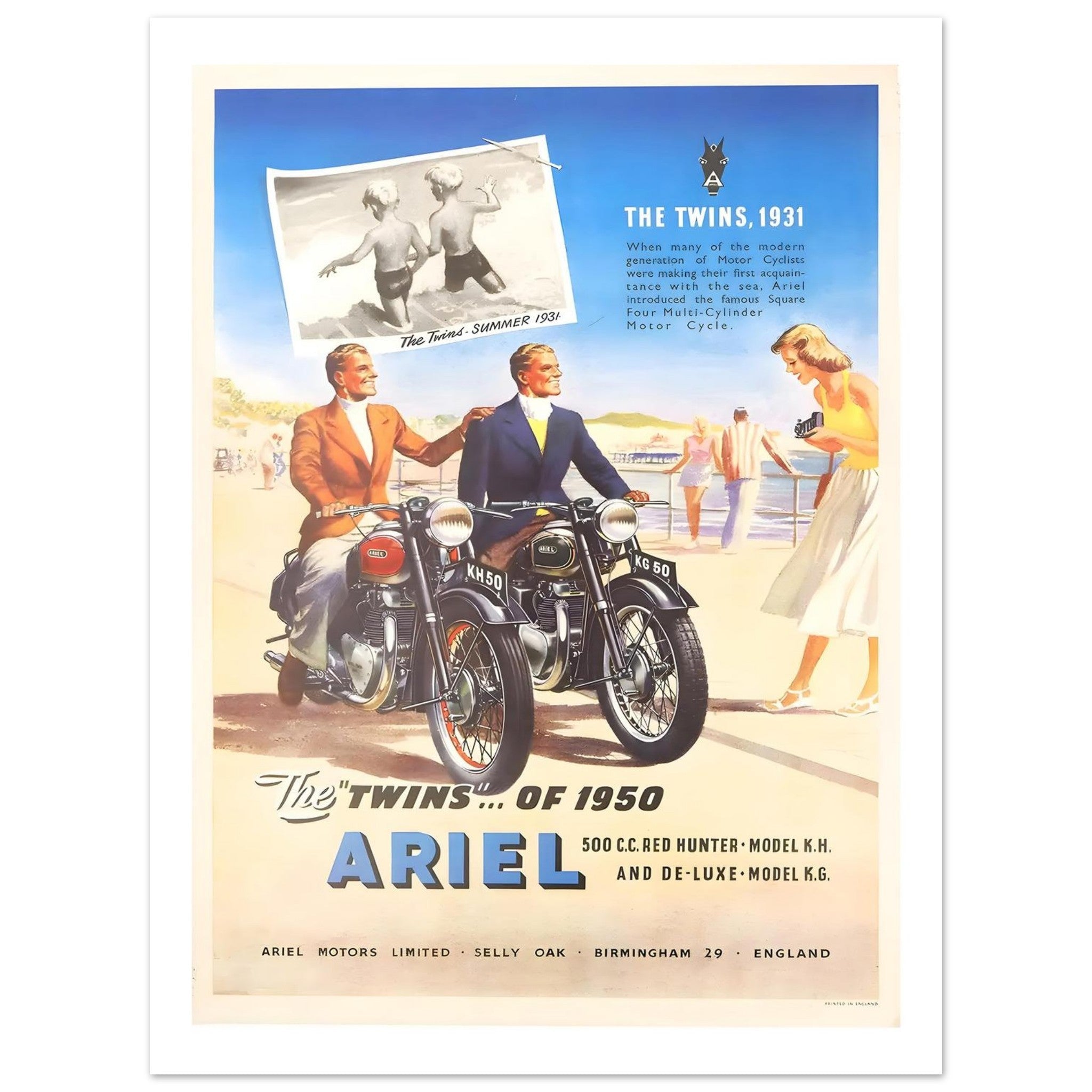 Ariel 1950 Twins Motorcycle Advertisement Poster - Transit Art