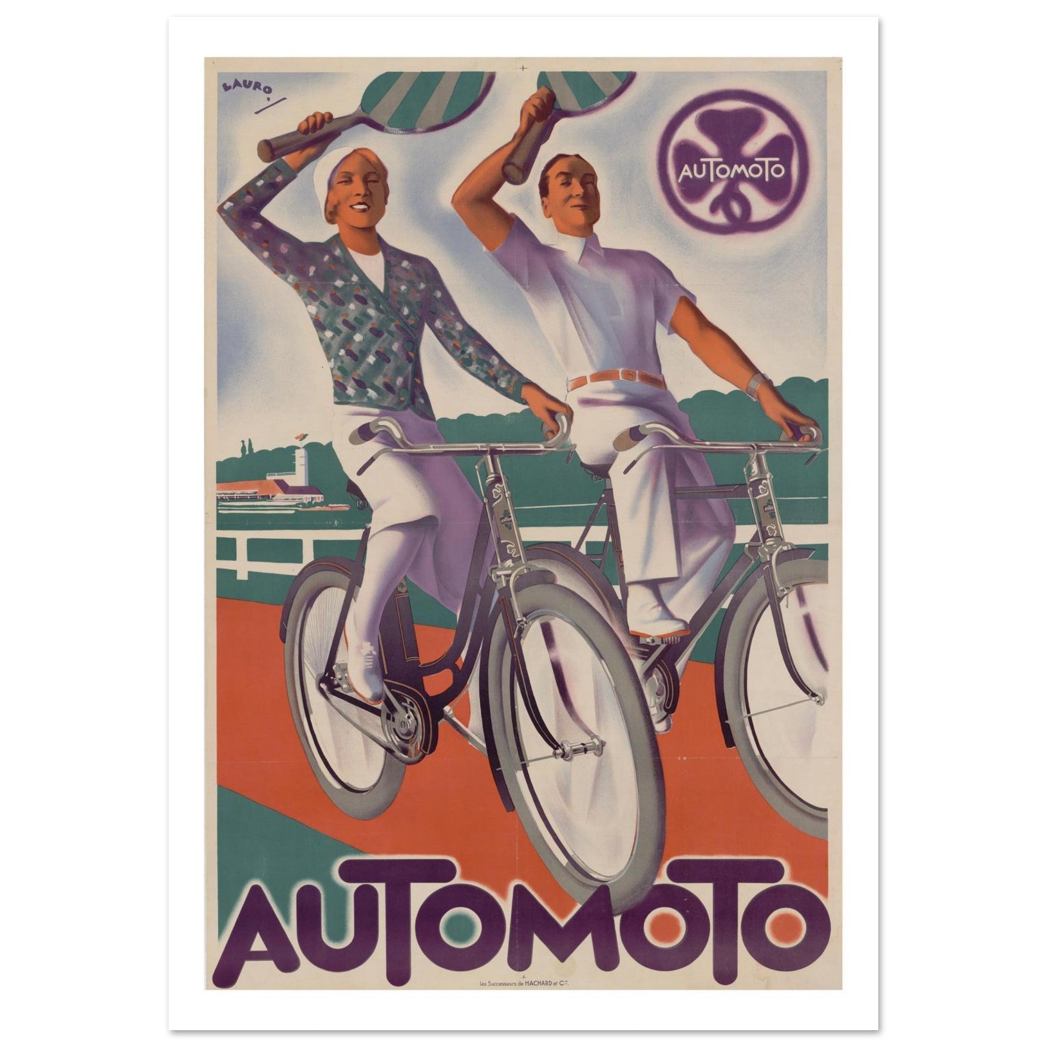 Art Deco Automoto Vintage French Poster: Cycling and Tennis Leisure - Transit Art