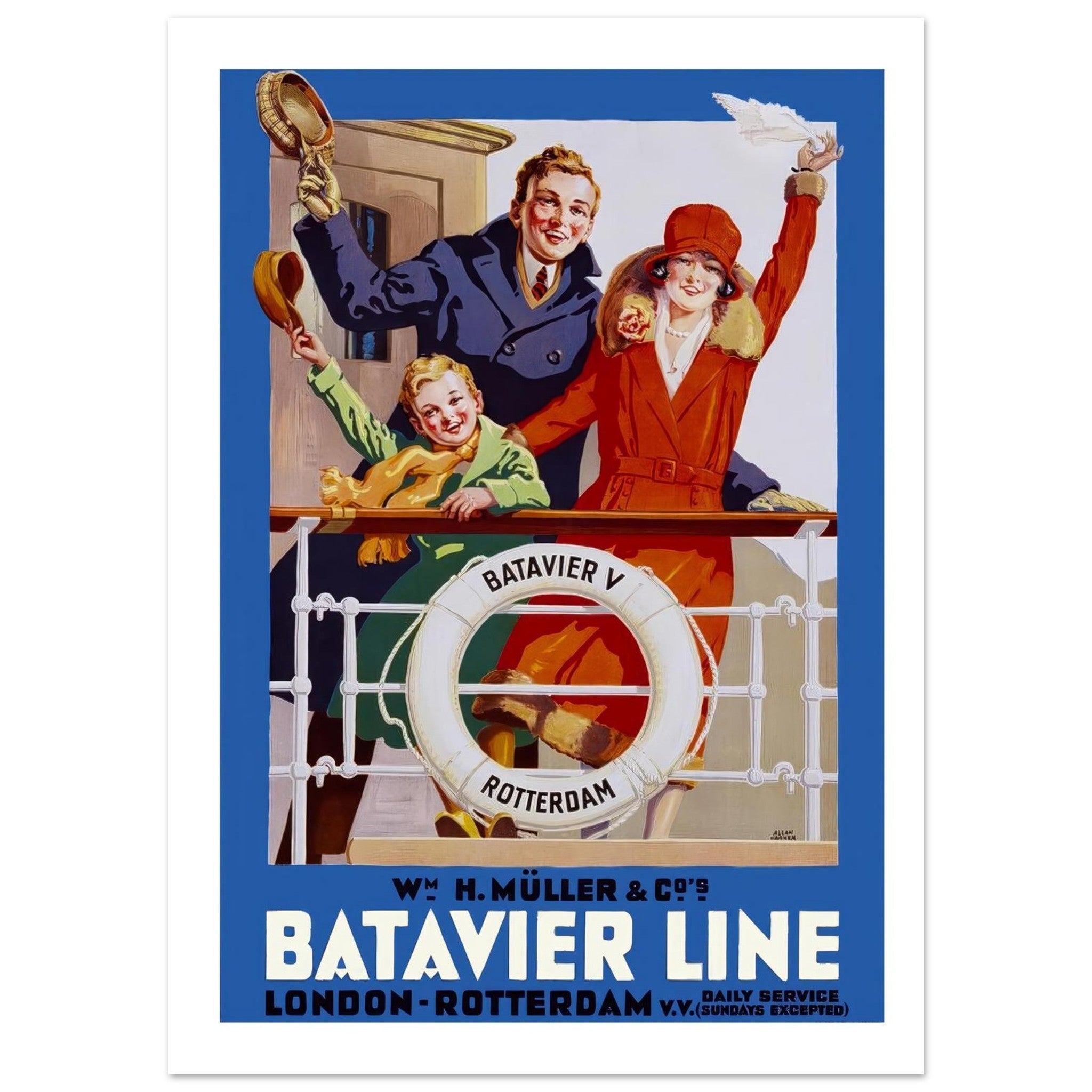 Batavier Line Travel Poster: London to Rotterdam - Transit Art