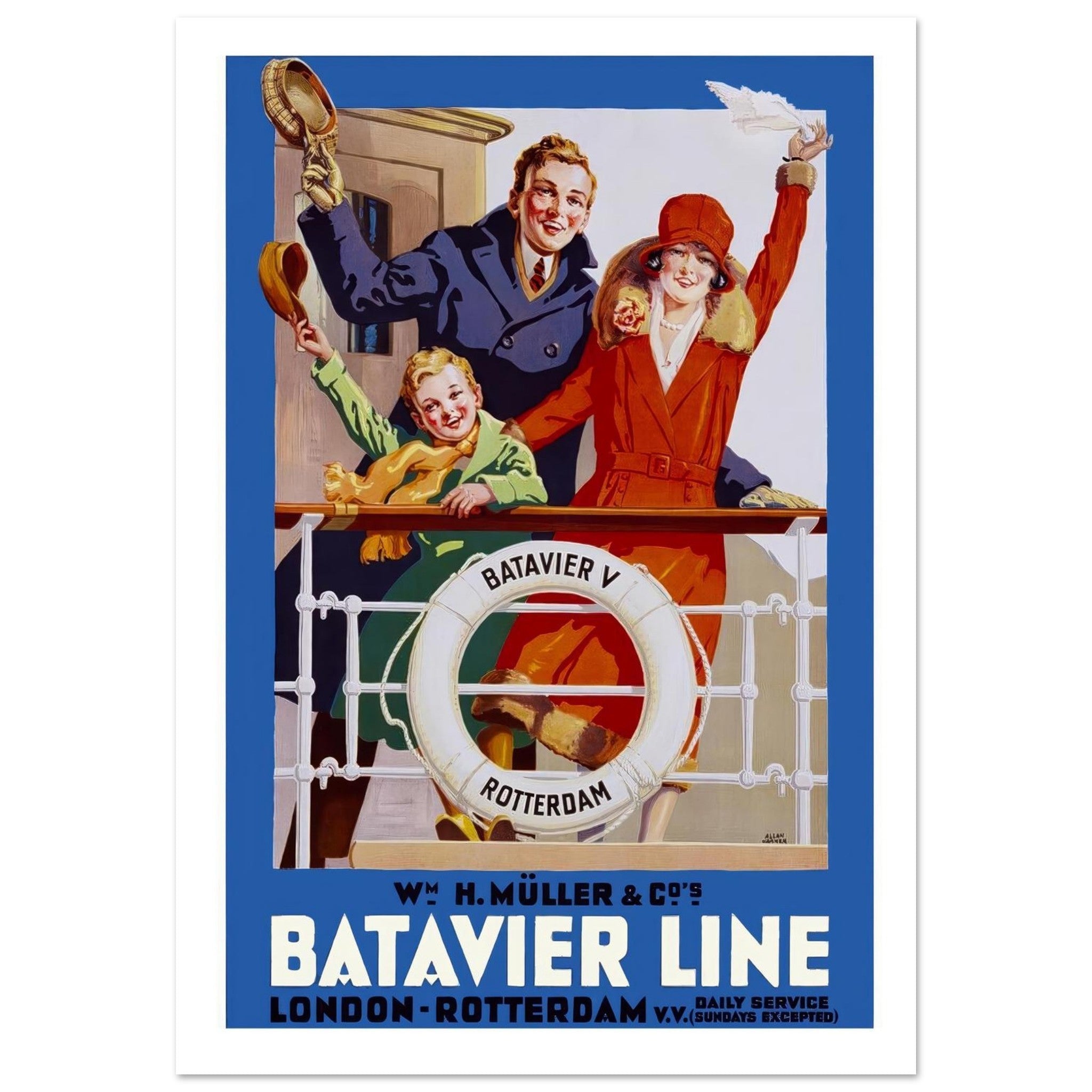 Batavier Line Travel Poster: London to Rotterdam - Transit Art