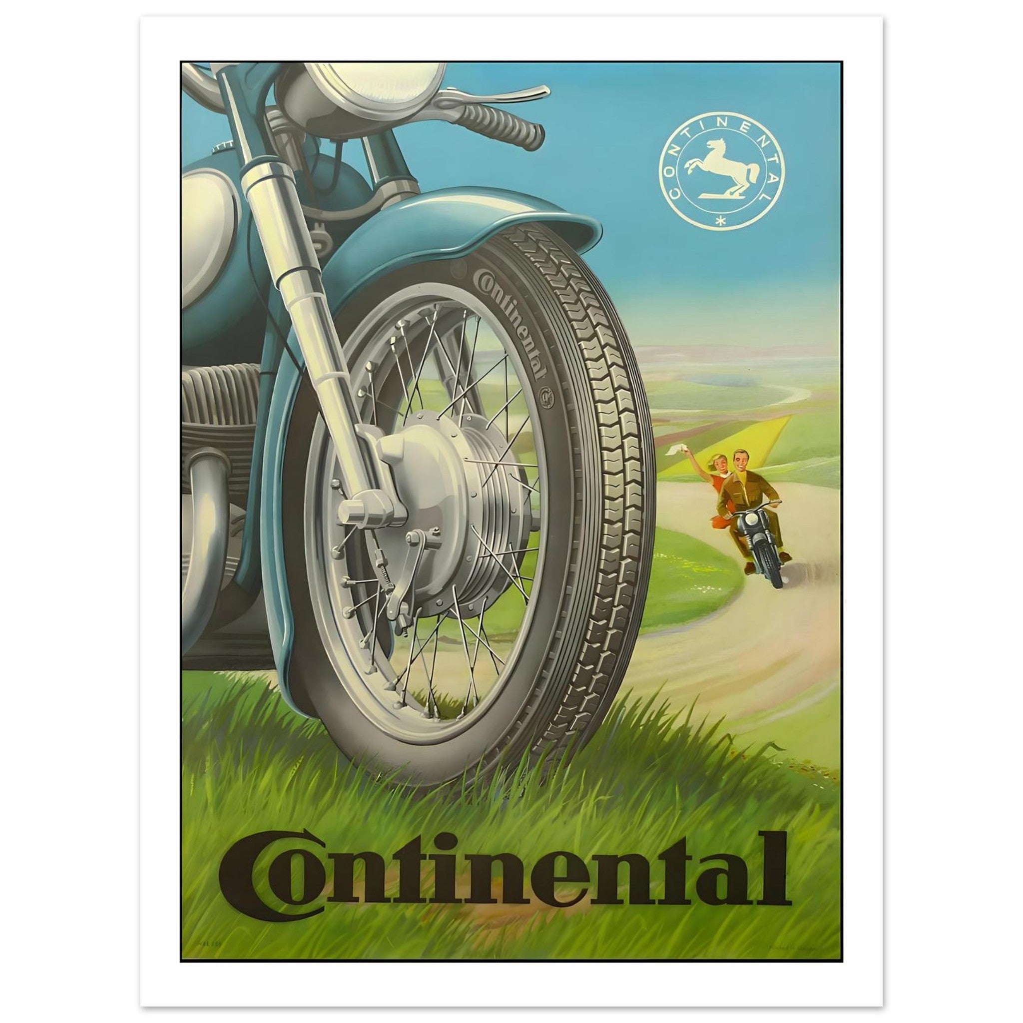 Classic Continental Motorcycle Tire Advertisement Poster - Transit Art