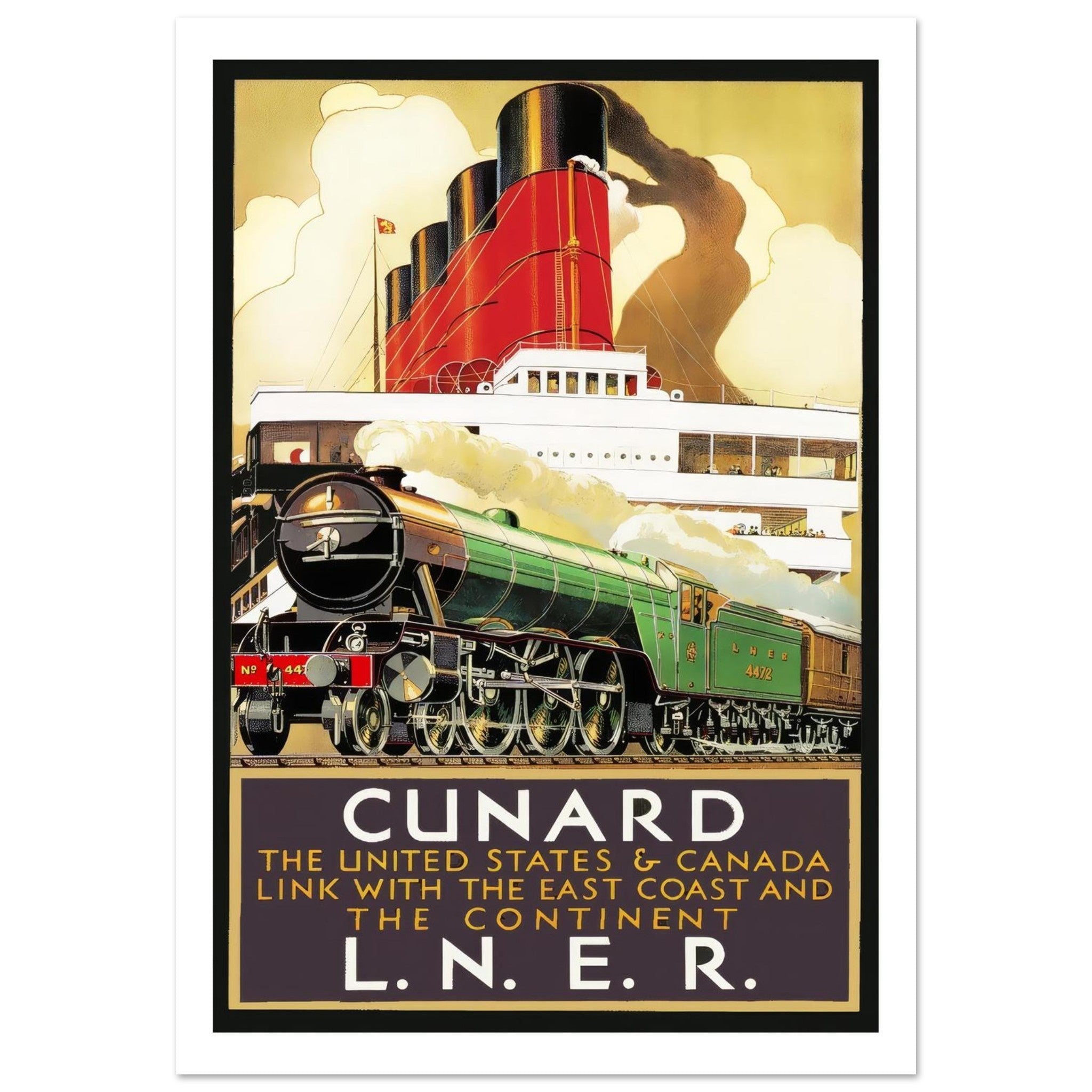 Cunard Transatlantic Service Poster: Connecting the United States and Canada - Transit Art