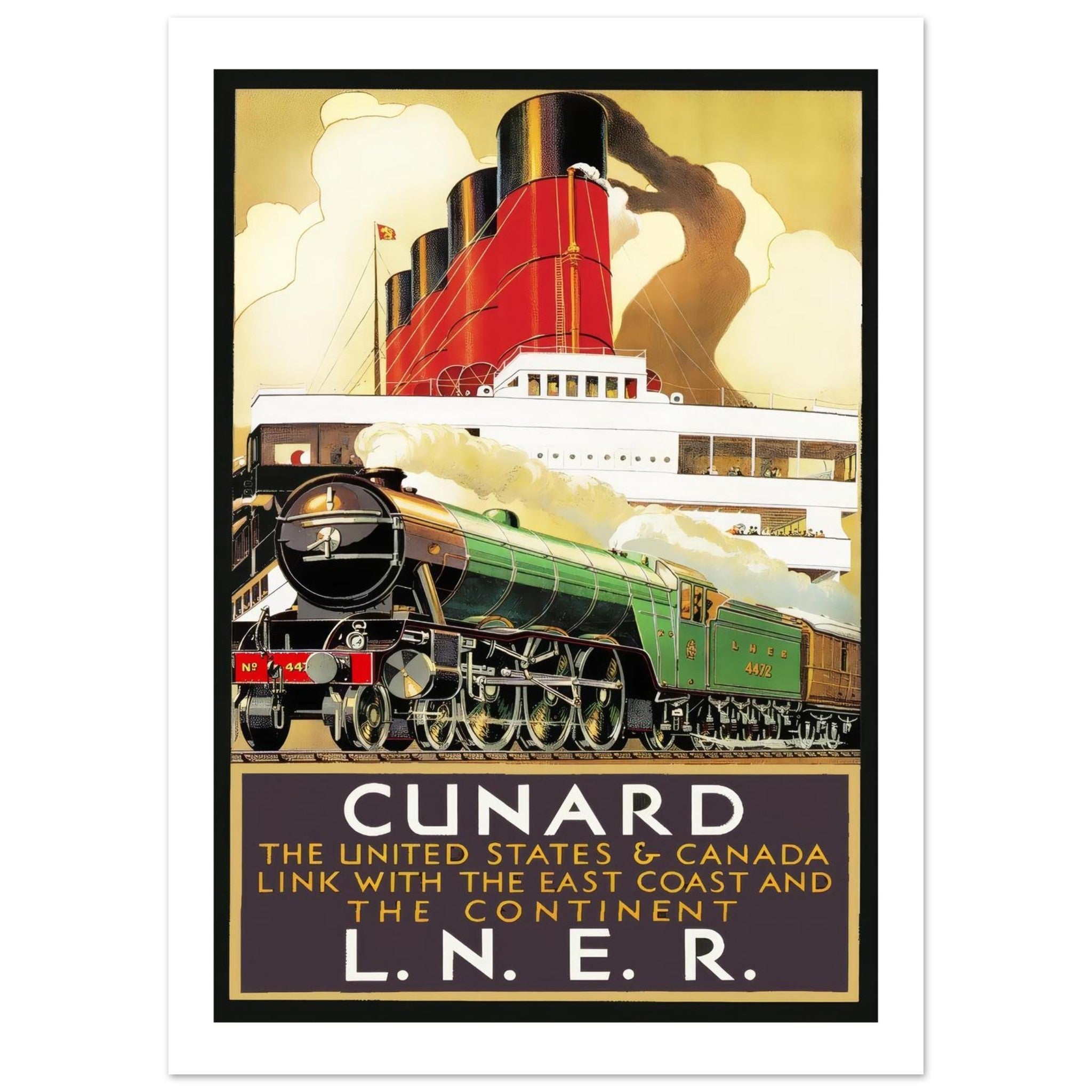 Cunard Transatlantic Service Poster: Connecting the United States and Canada - Transit Art