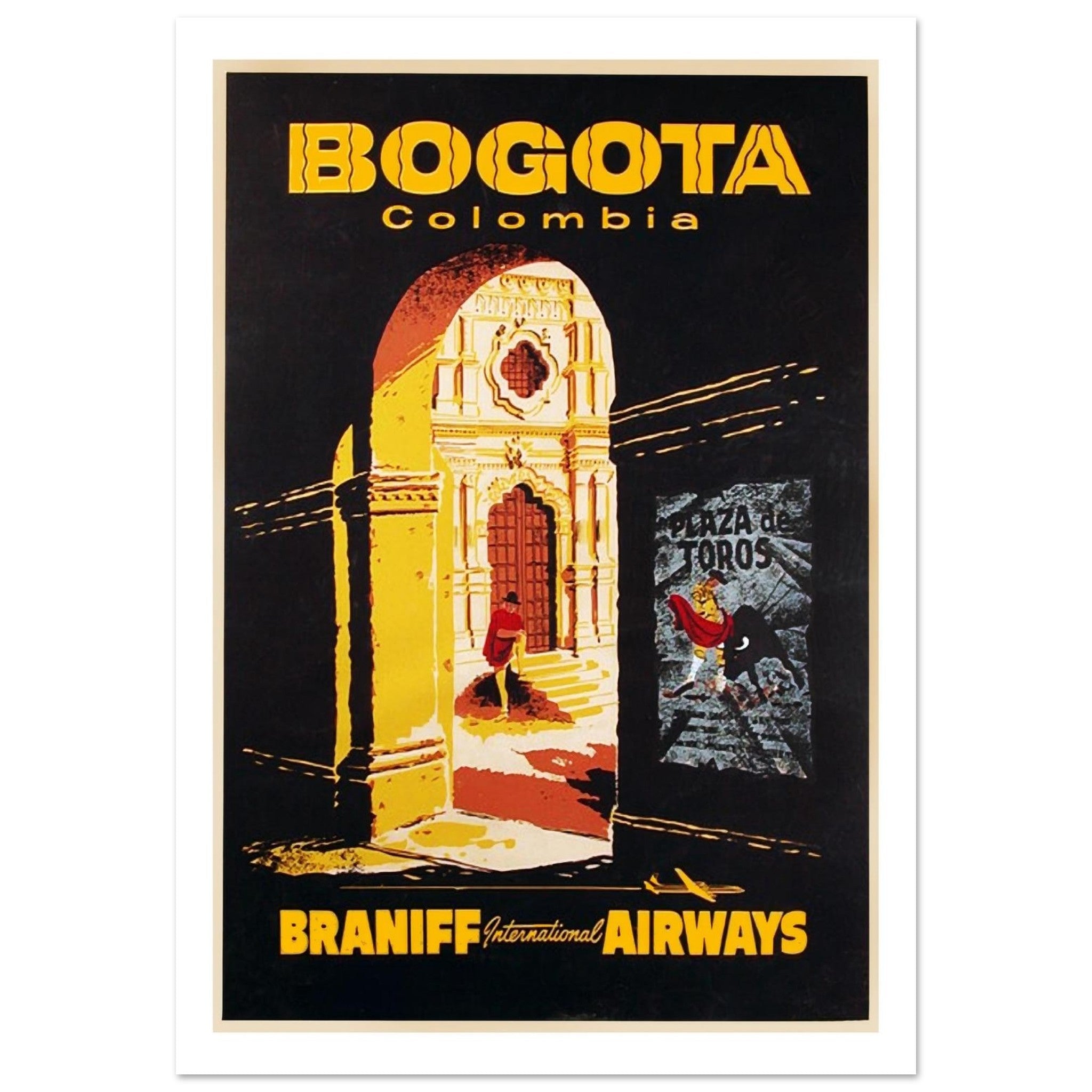 Dramatic Vintage Braniff Poster Promoting Travel To Bogota - Transit Art