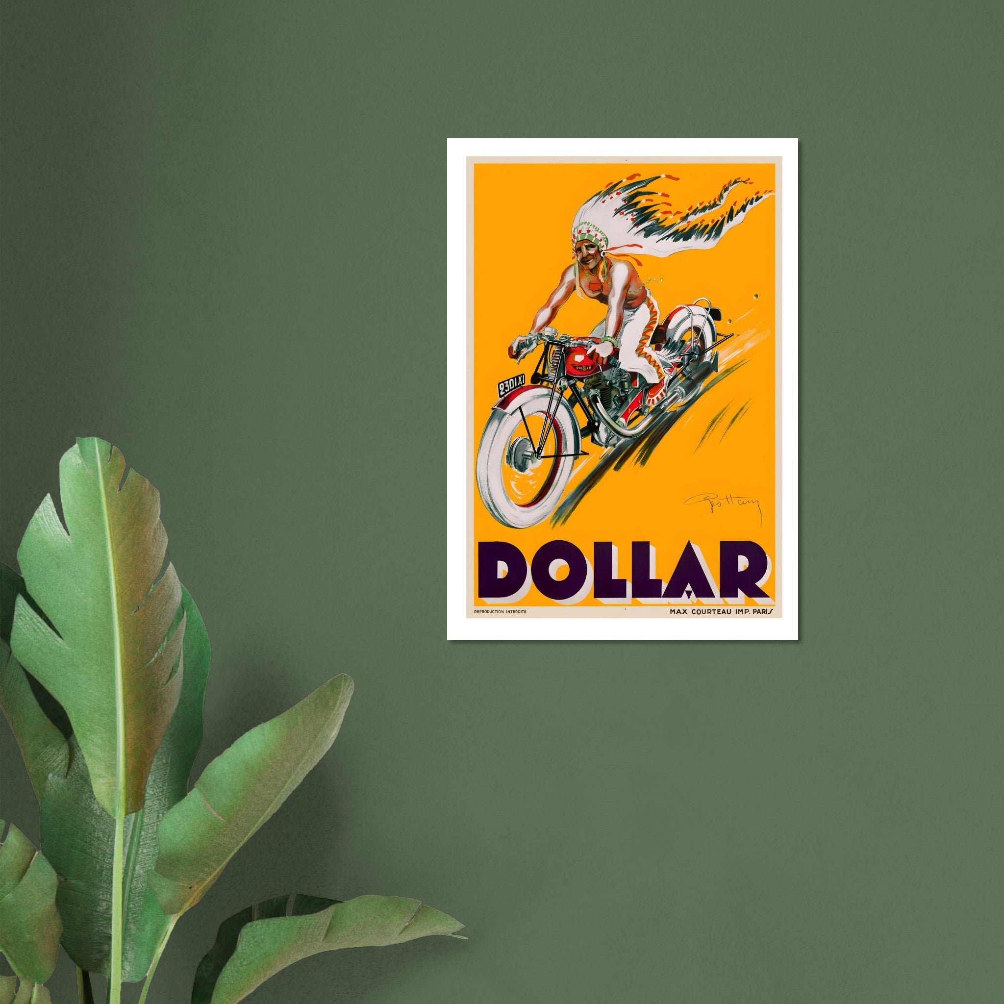 Dynamic Vintage Dollar Motorcycle Advertising Poster - Transit Art