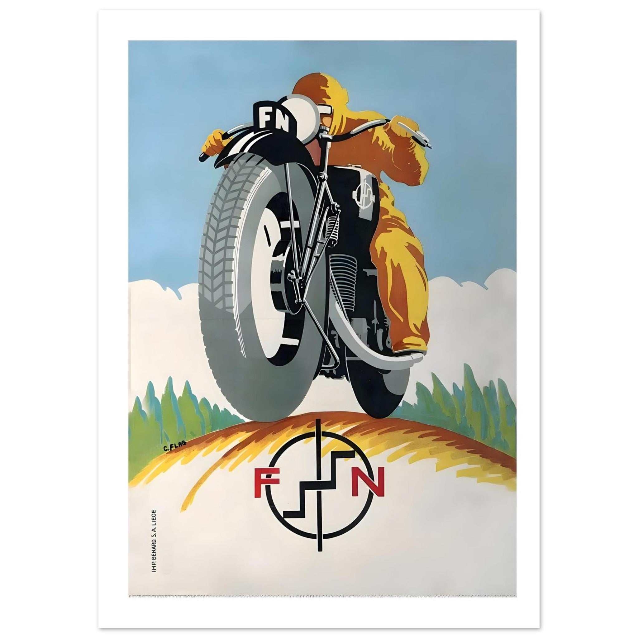 Dynamic Vintage FN Motorcycle Art Poster - Transit Art
