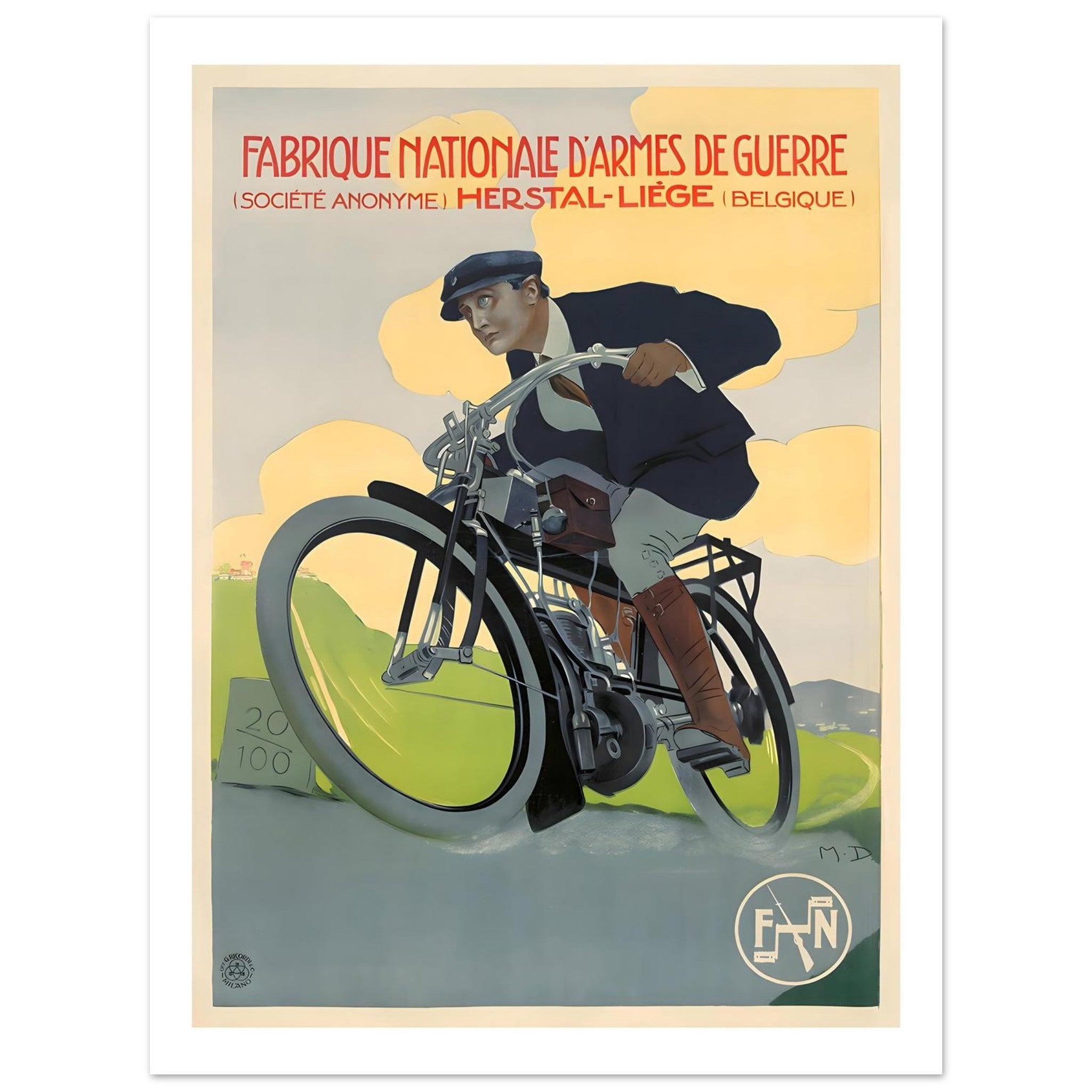 Elegant Vintage FN Belgian Motorcycle Poster - Transit Art