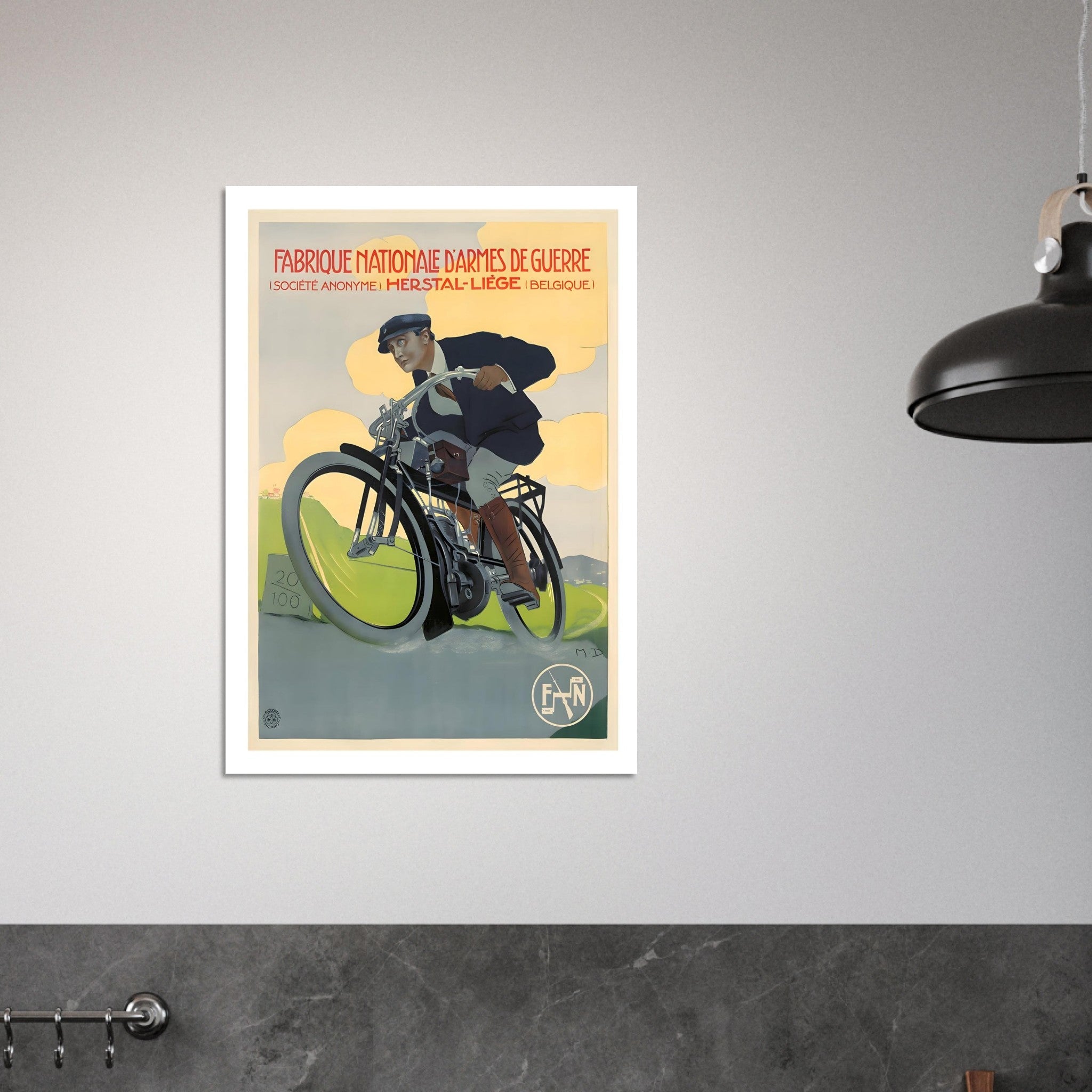 Elegant Vintage FN Belgian Motorcycle Poster - Transit Art