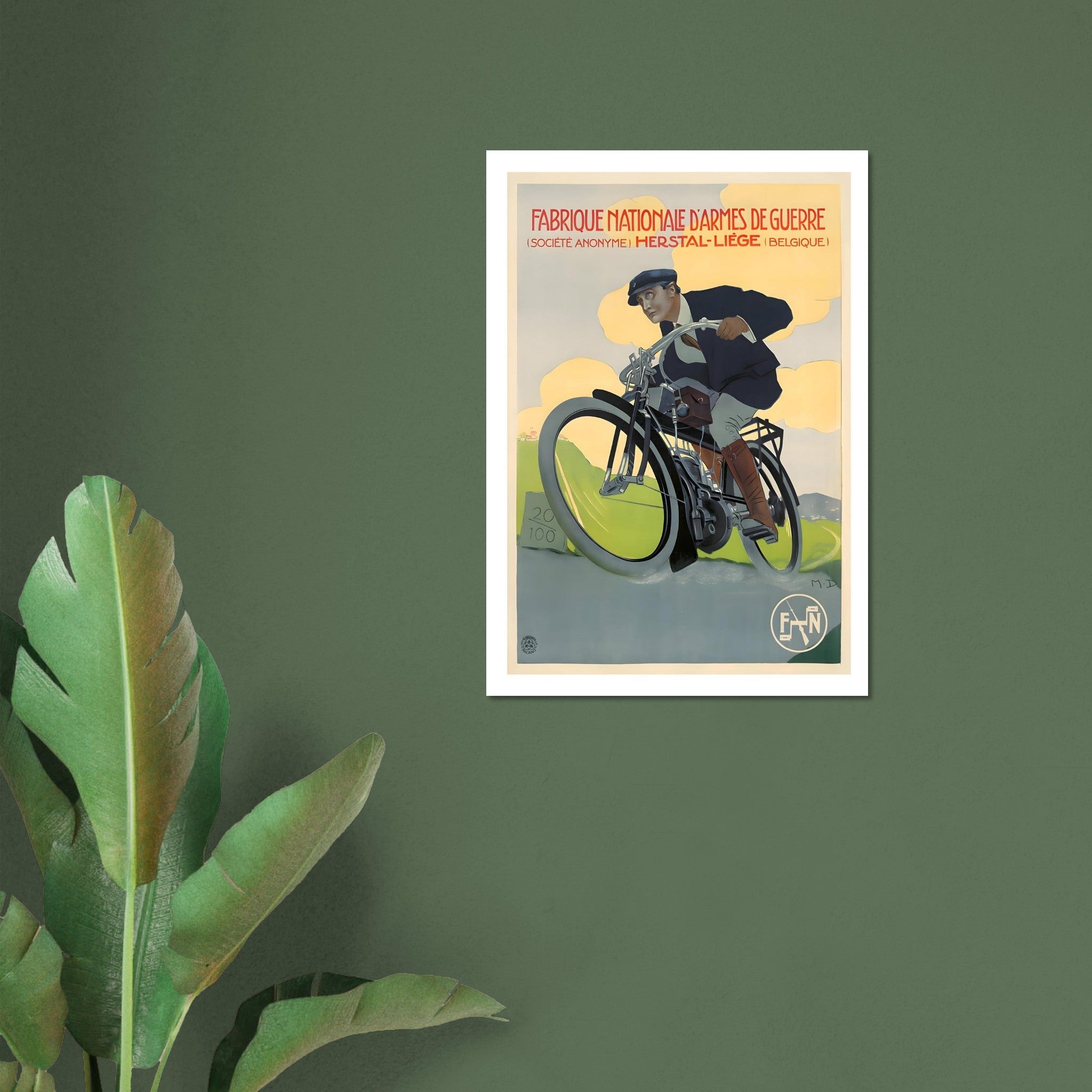Elegant Vintage FN Belgian Motorcycle Poster - Transit Art