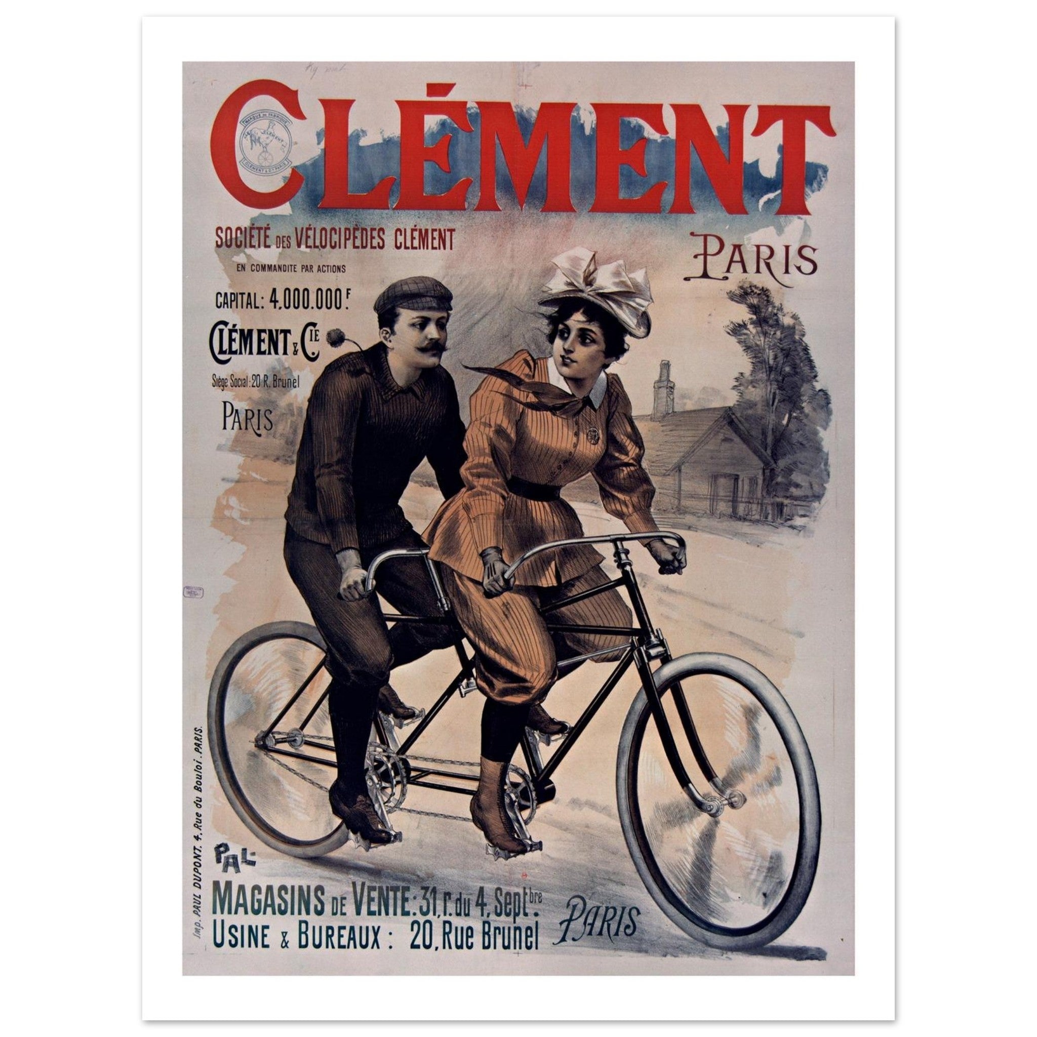 Elegant Vintage French Clément Tandem Poster - Transit Art