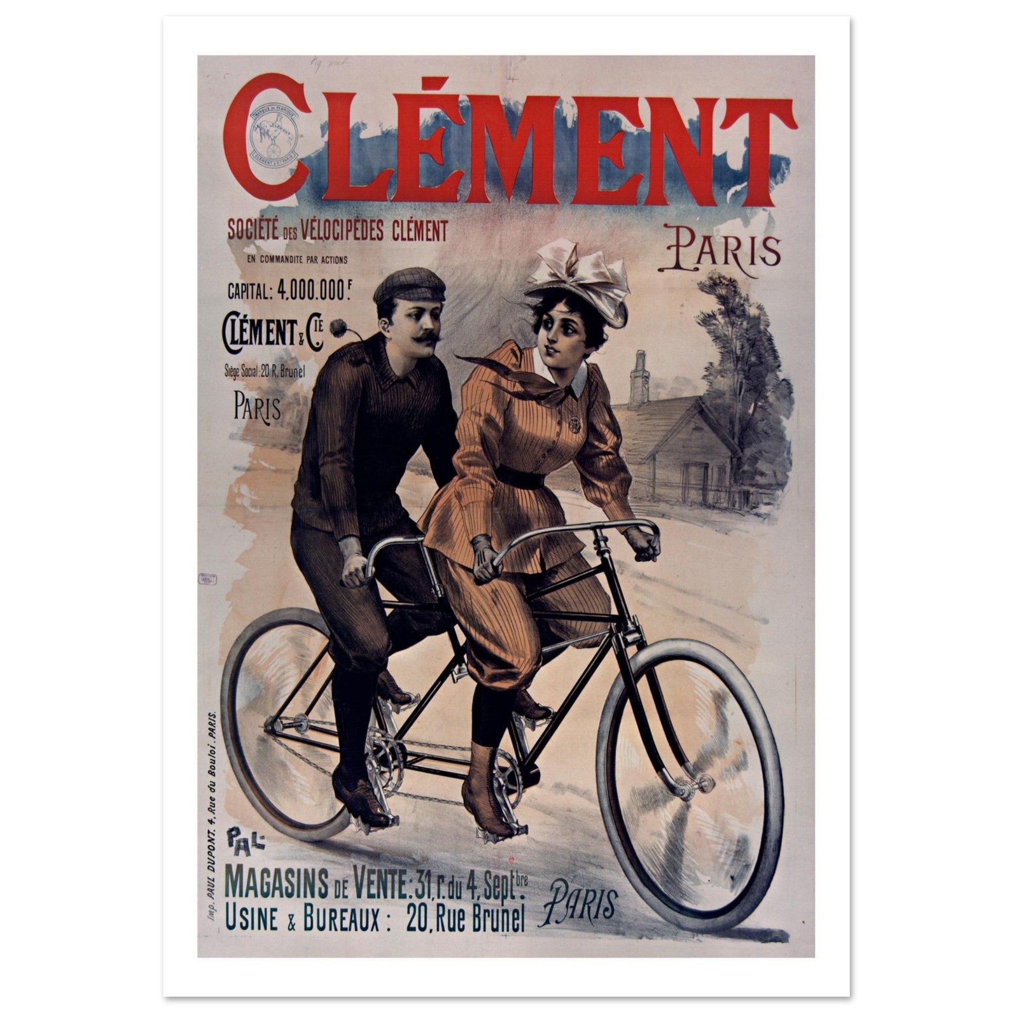 Elegant Vintage French Clément Tandem Poster - Transit Art