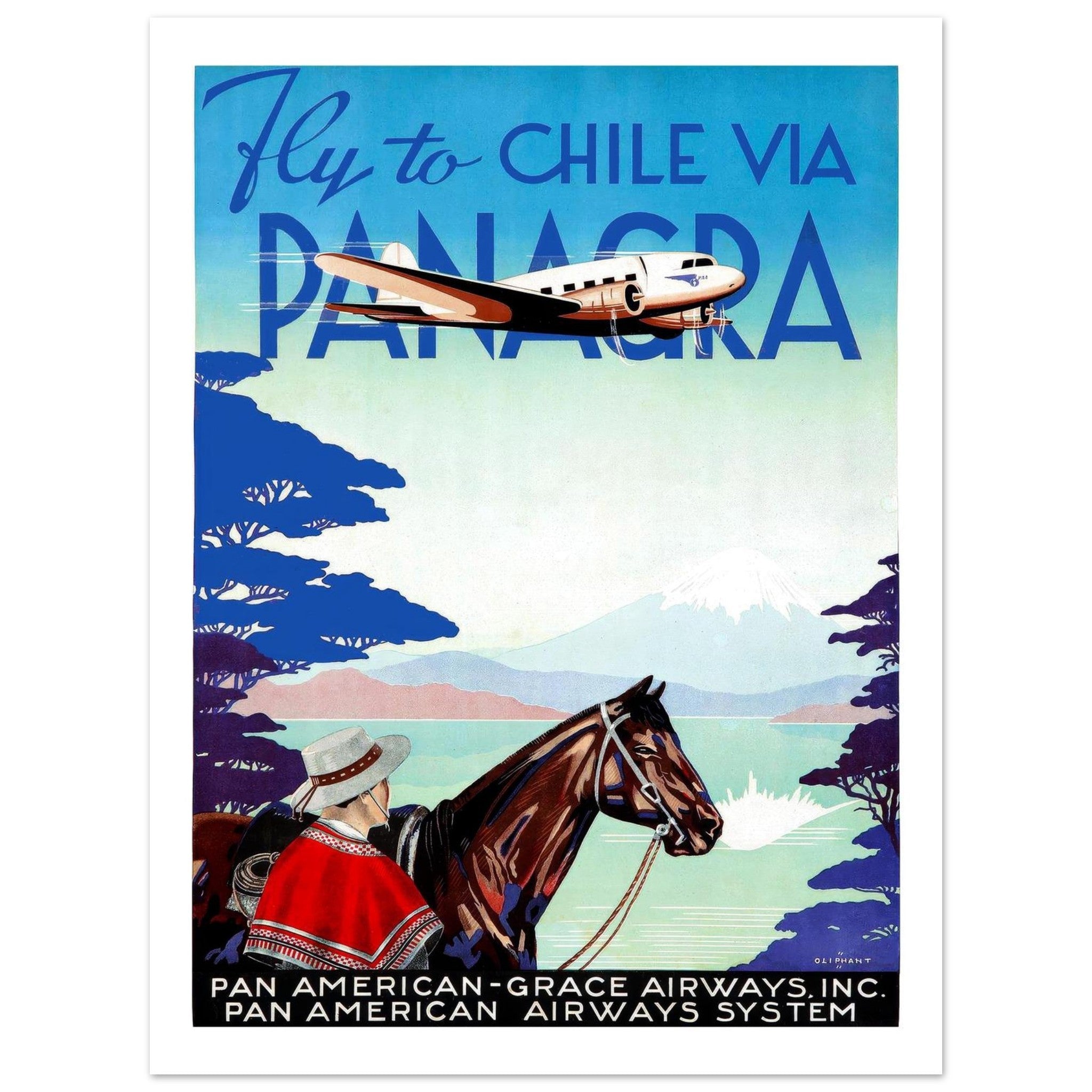 Fly to Chile via Panagra Vintage Travel Poster - Transit Art