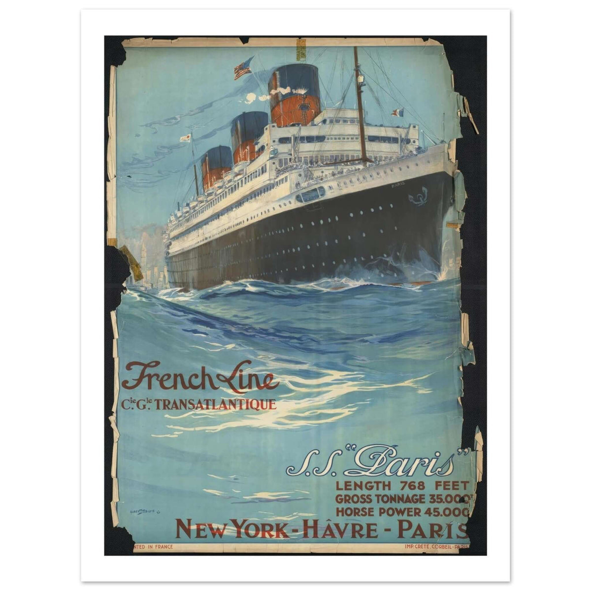French Line "SS Paris" Vintage Poster - Transit Art