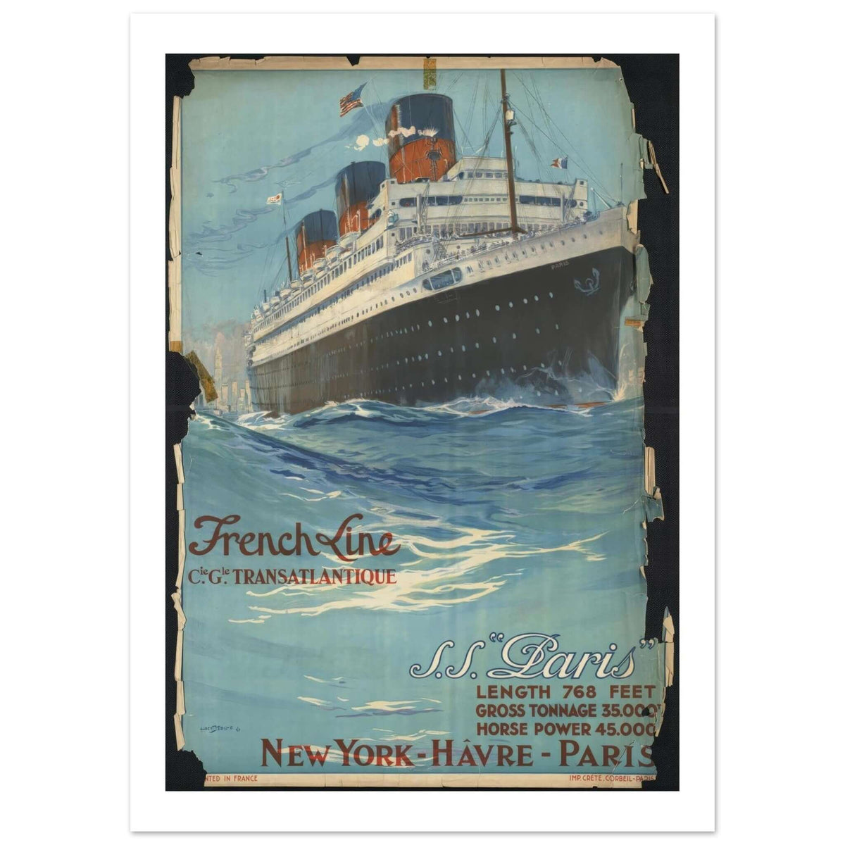 French Line "SS Paris" Vintage Poster - Transit Art