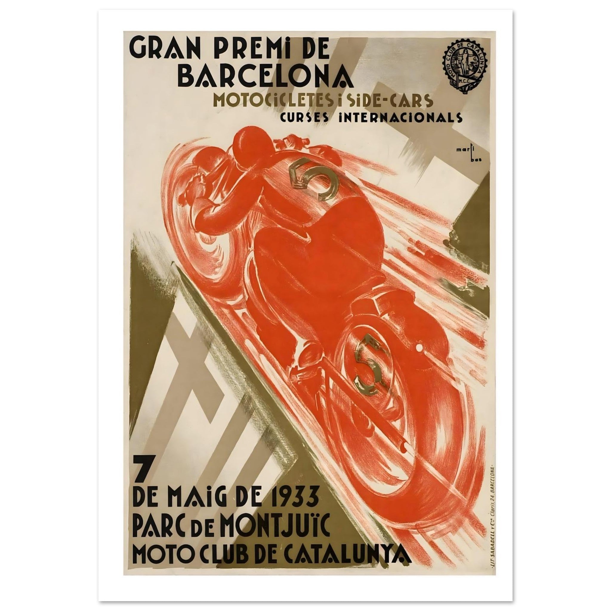 Gran Premi de Barcelona 1933 Motorcycle Race Poster - Transit Art