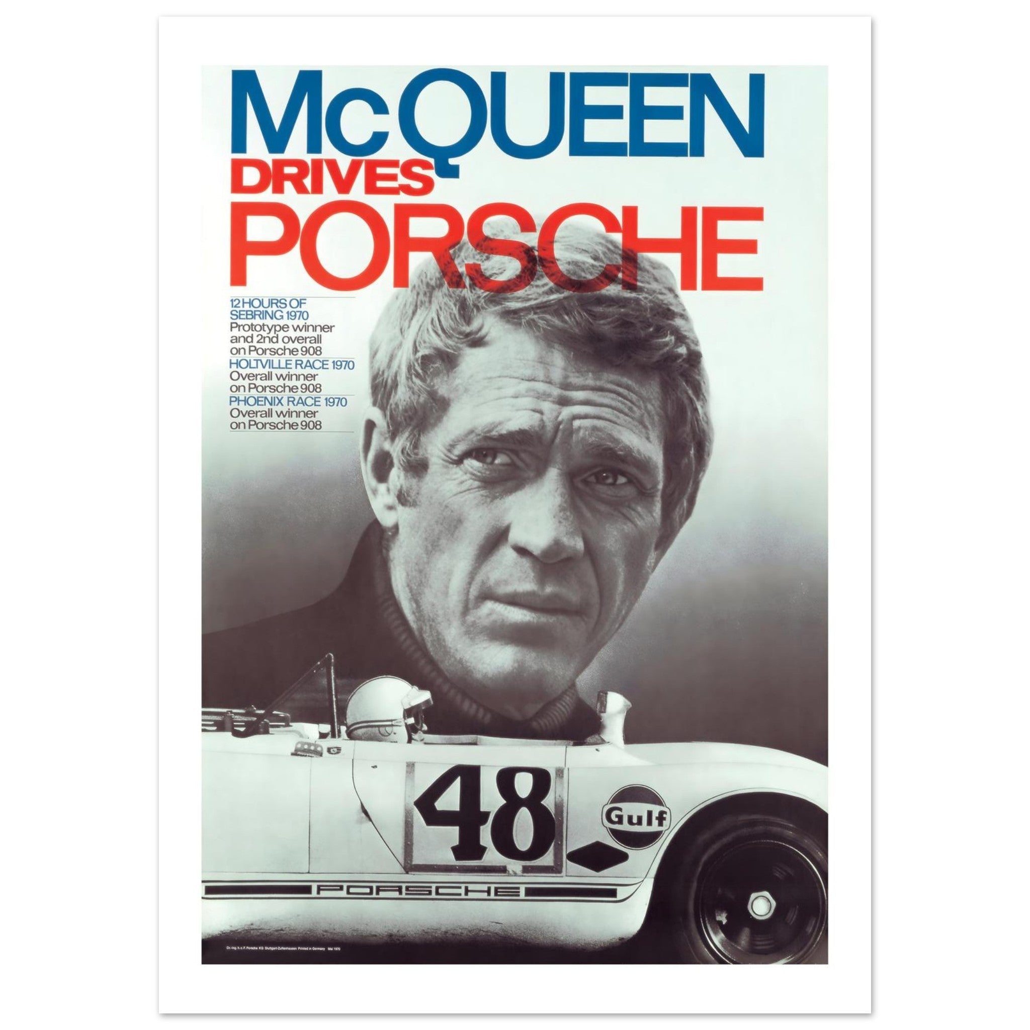 McQueen Drives Porsche Vintage Racing Poster - Transit Art