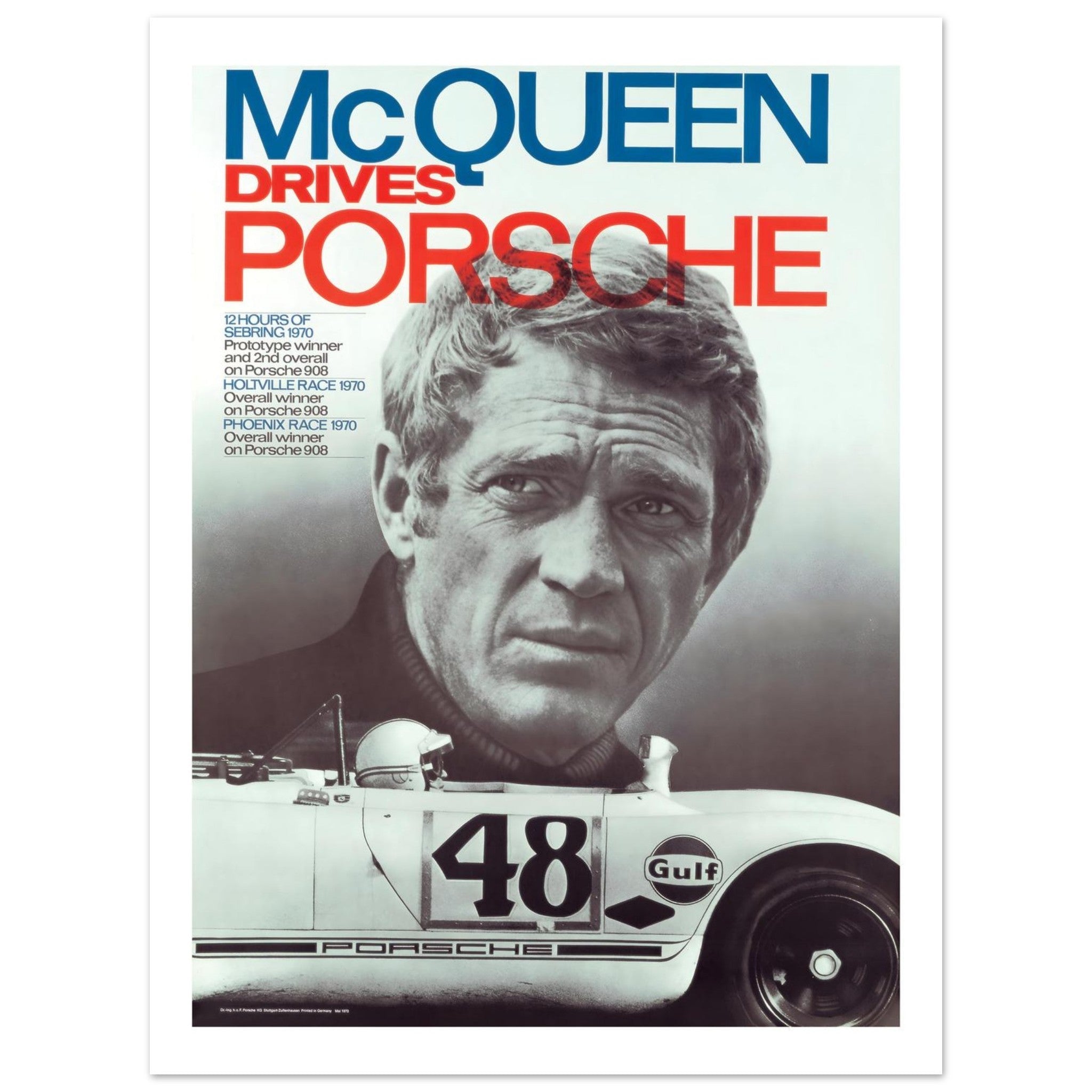 McQueen Drives Porsche Vintage Racing Poster - Transit Art