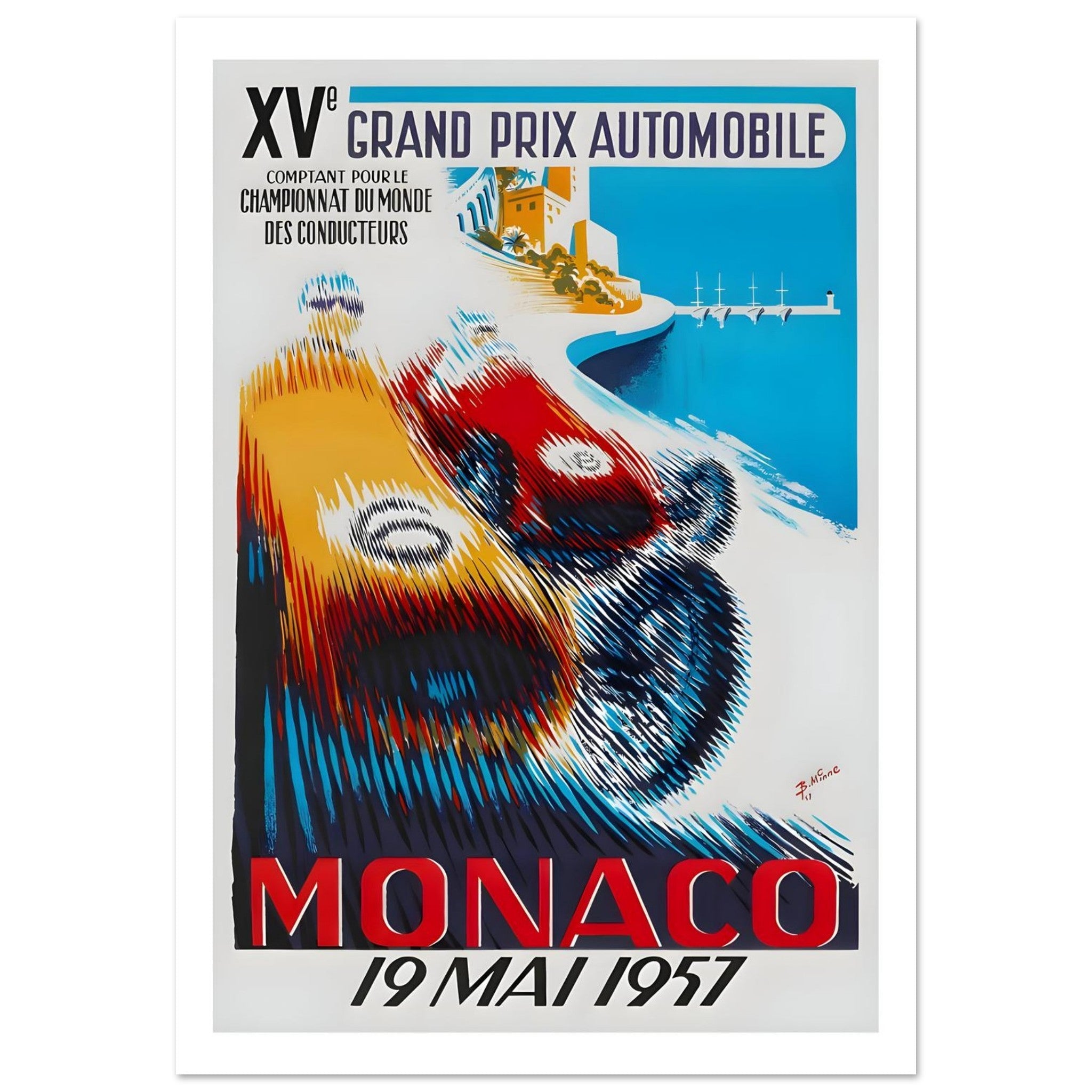 Monaco Grand Prix 1957 Vintage Racing Poster - Transit Art