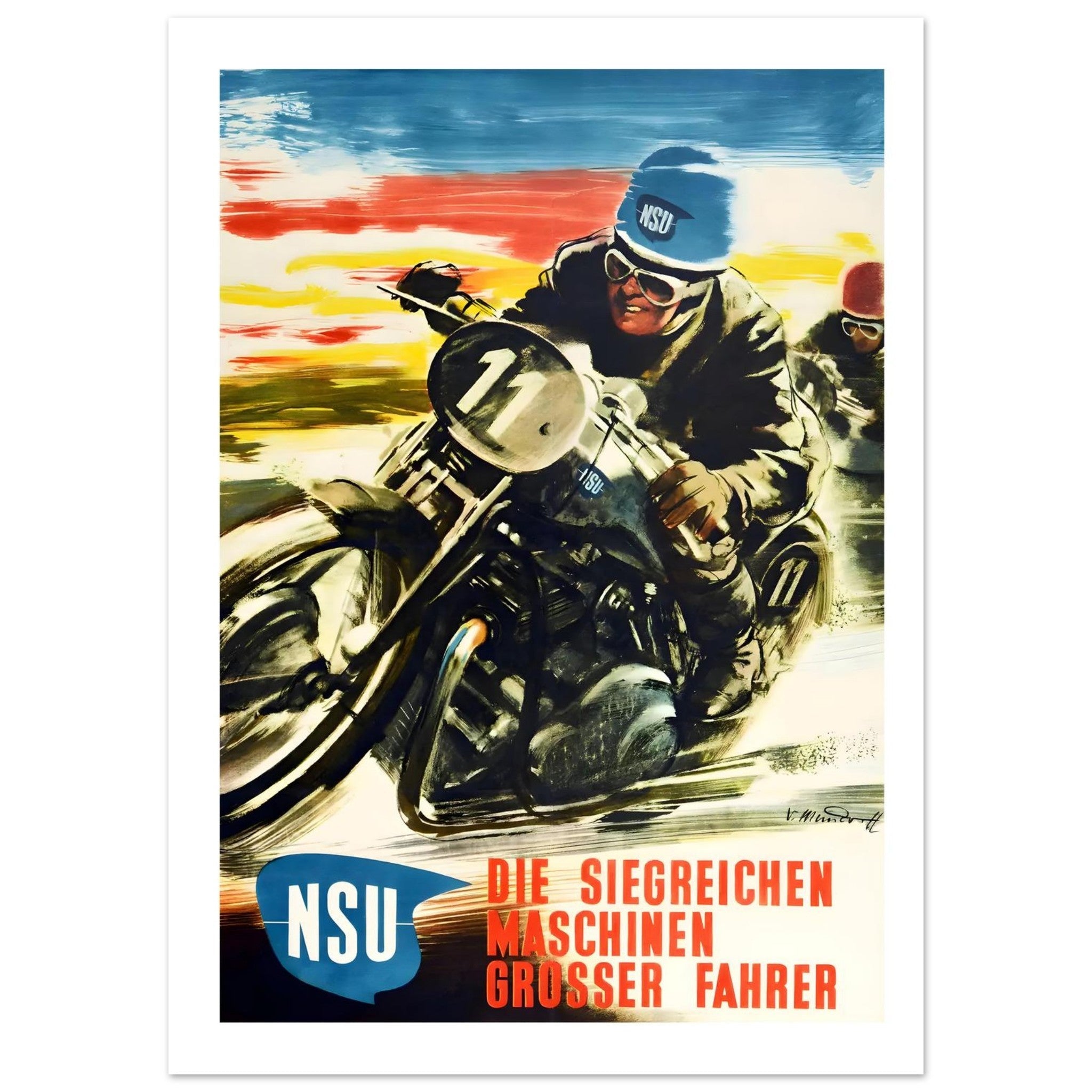 NSU Motorcycle Race Poster: Machines of Champions - Transit Art