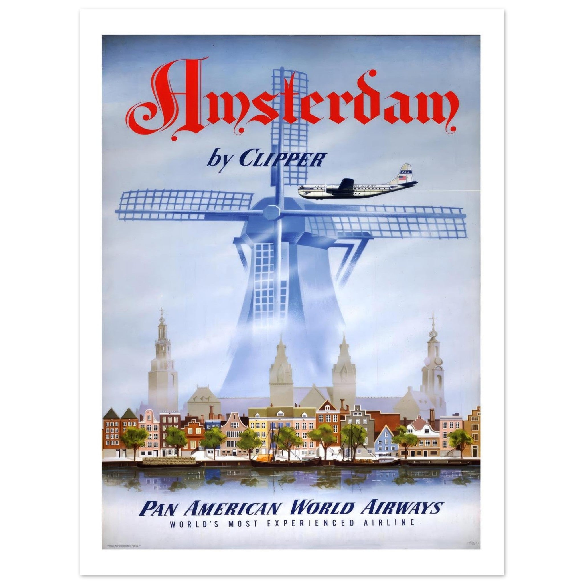 Pan American World Airways Amsterdam Clipper Travel Poster - Transit Art