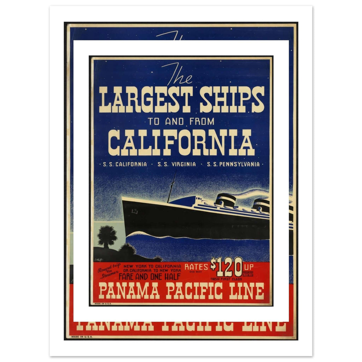 Panama Pacific Line "The Largest Ships to and from California" Vintage Poster - Transit Art