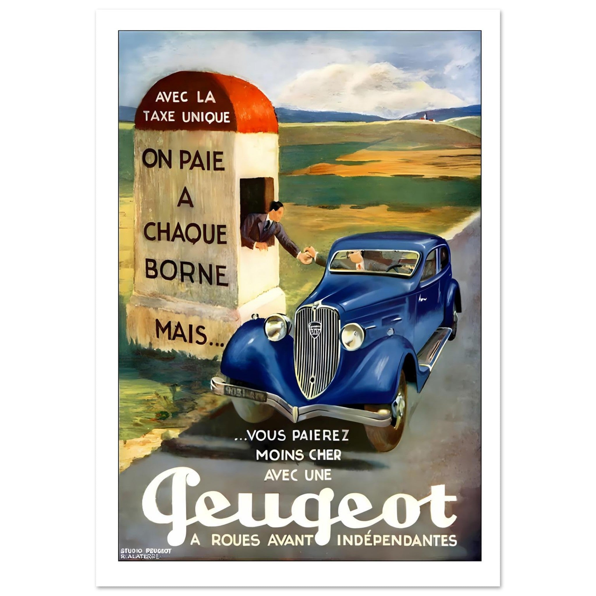 Peugeot Independent Front Wheels Vintage Taxe Unique Poster - Transit Art