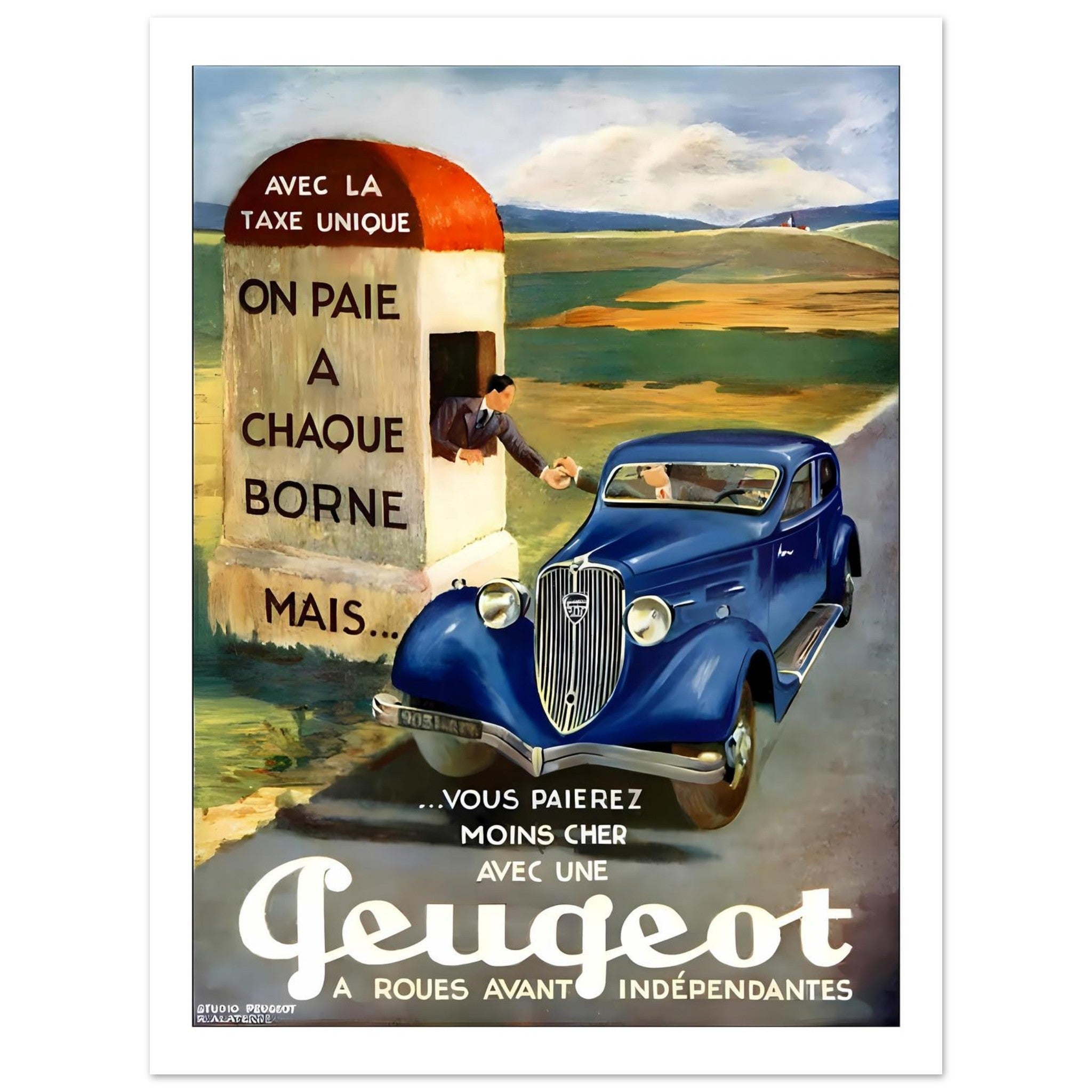 Peugeot Independent Front Wheels Vintage Taxe Unique Poster - Transit Art