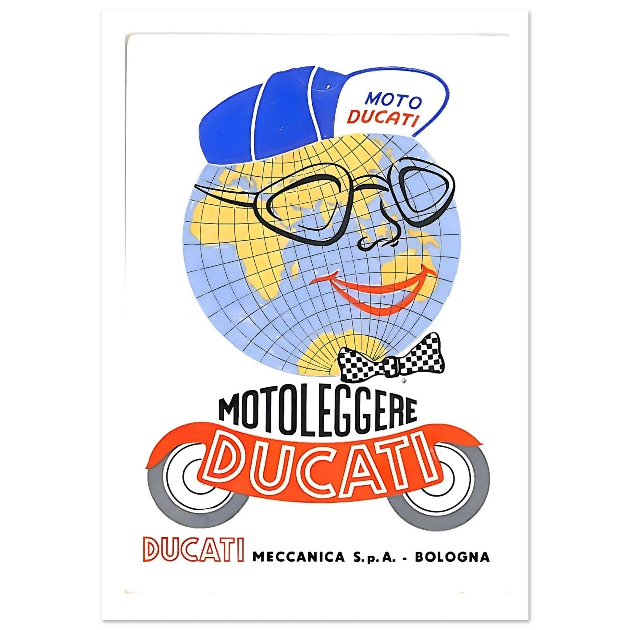 Playful Vintage Moto Ducati Globe Poster - Transit Art