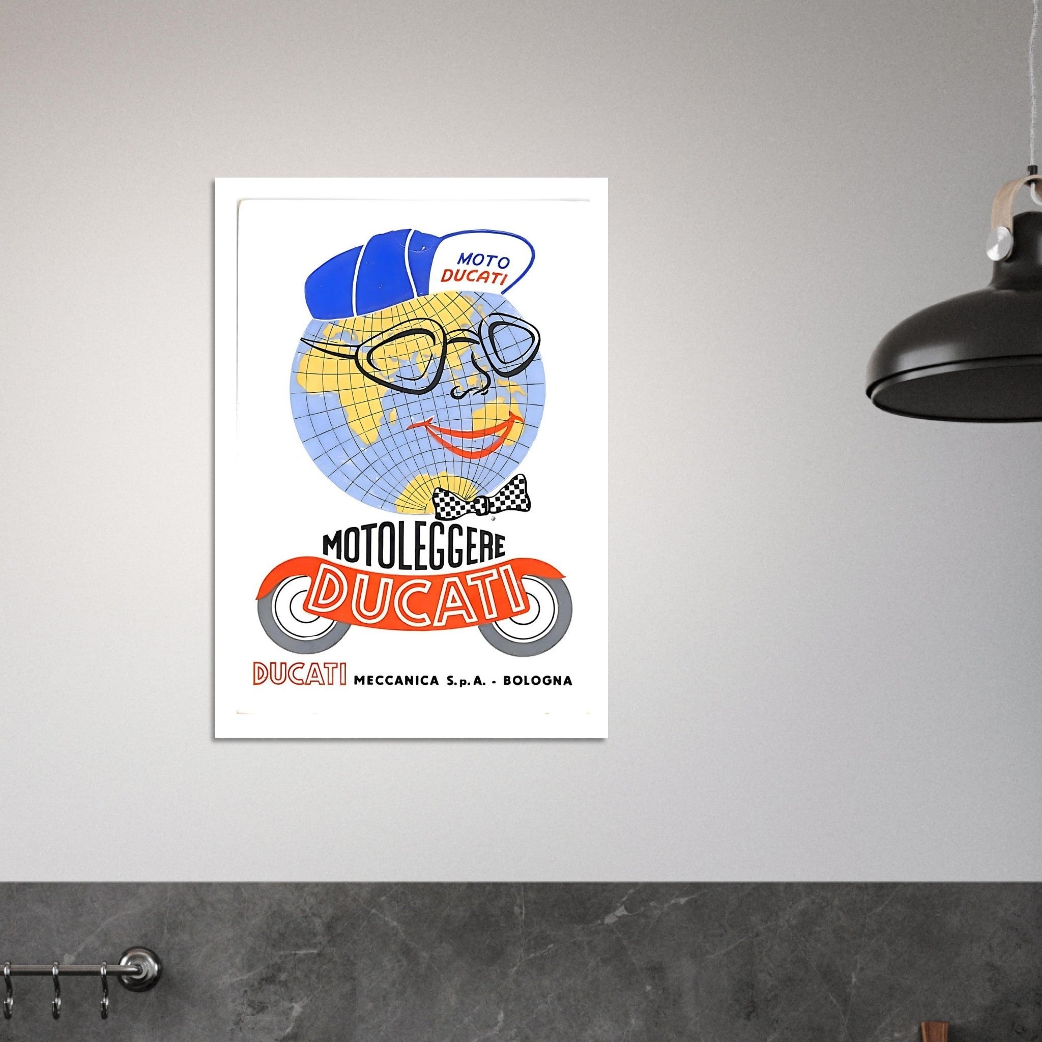 Playful Vintage Moto Ducati Globe Poster - Transit Art