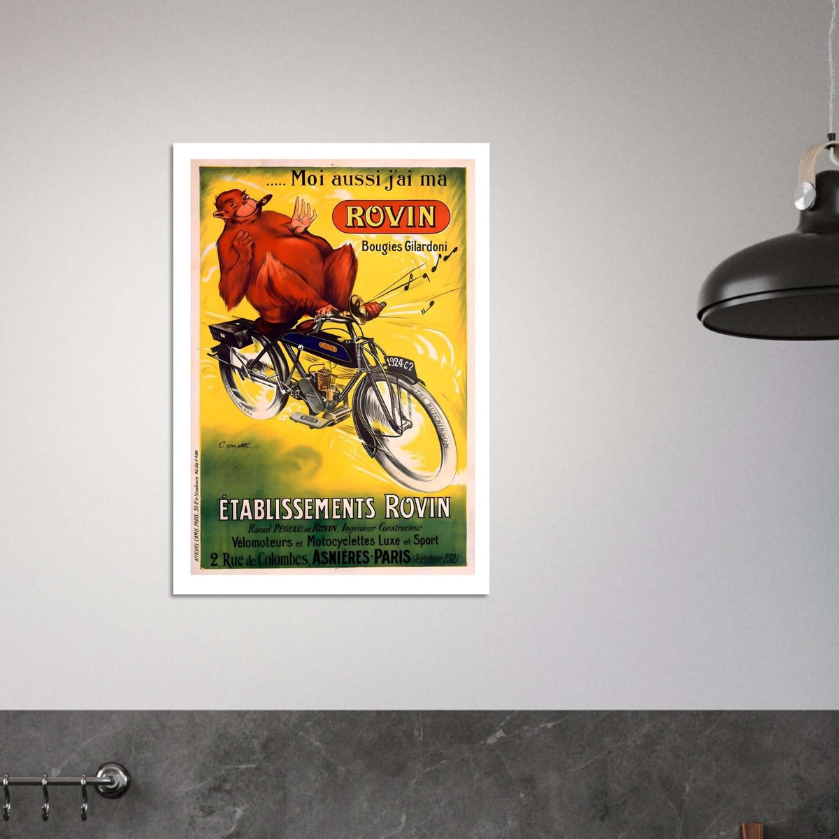 Rovin Motorcycle Advertisement with Playful Bear - Transit Art