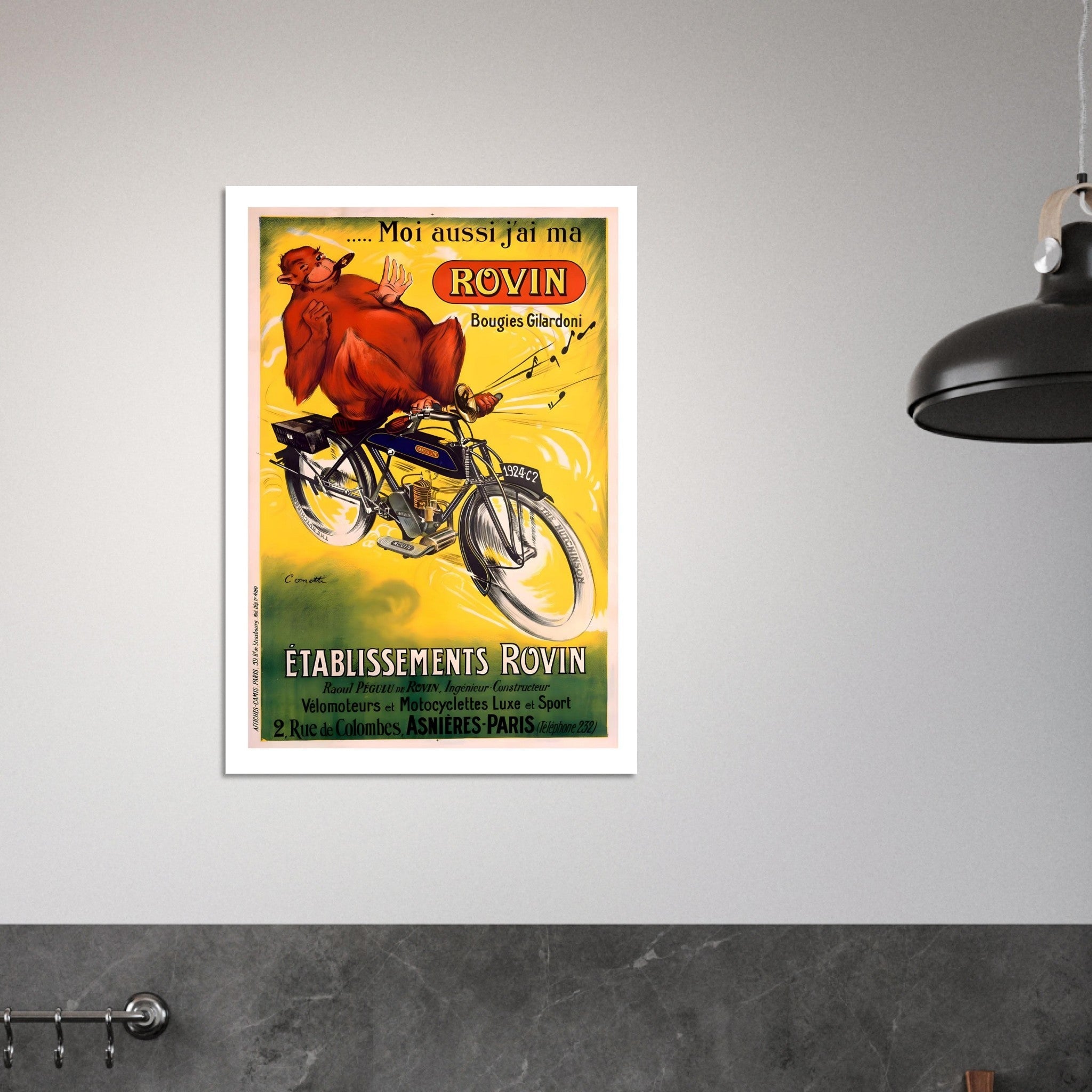 Rovin Motorcycle Advertisement with Playful Bear - Transit Art