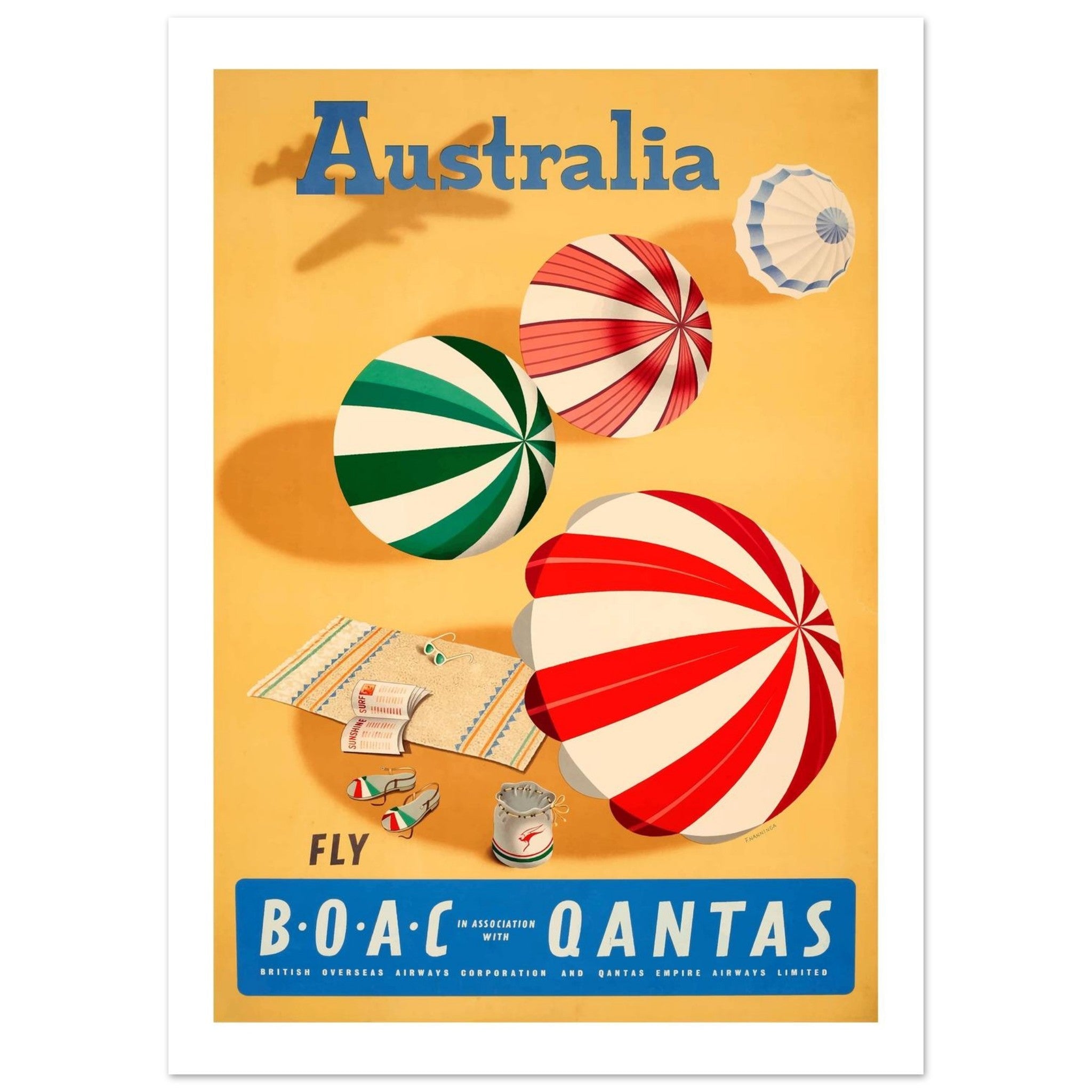 Sun - Drenched BOAC And Qantas Australia Beach Travel Poster - Transit Art