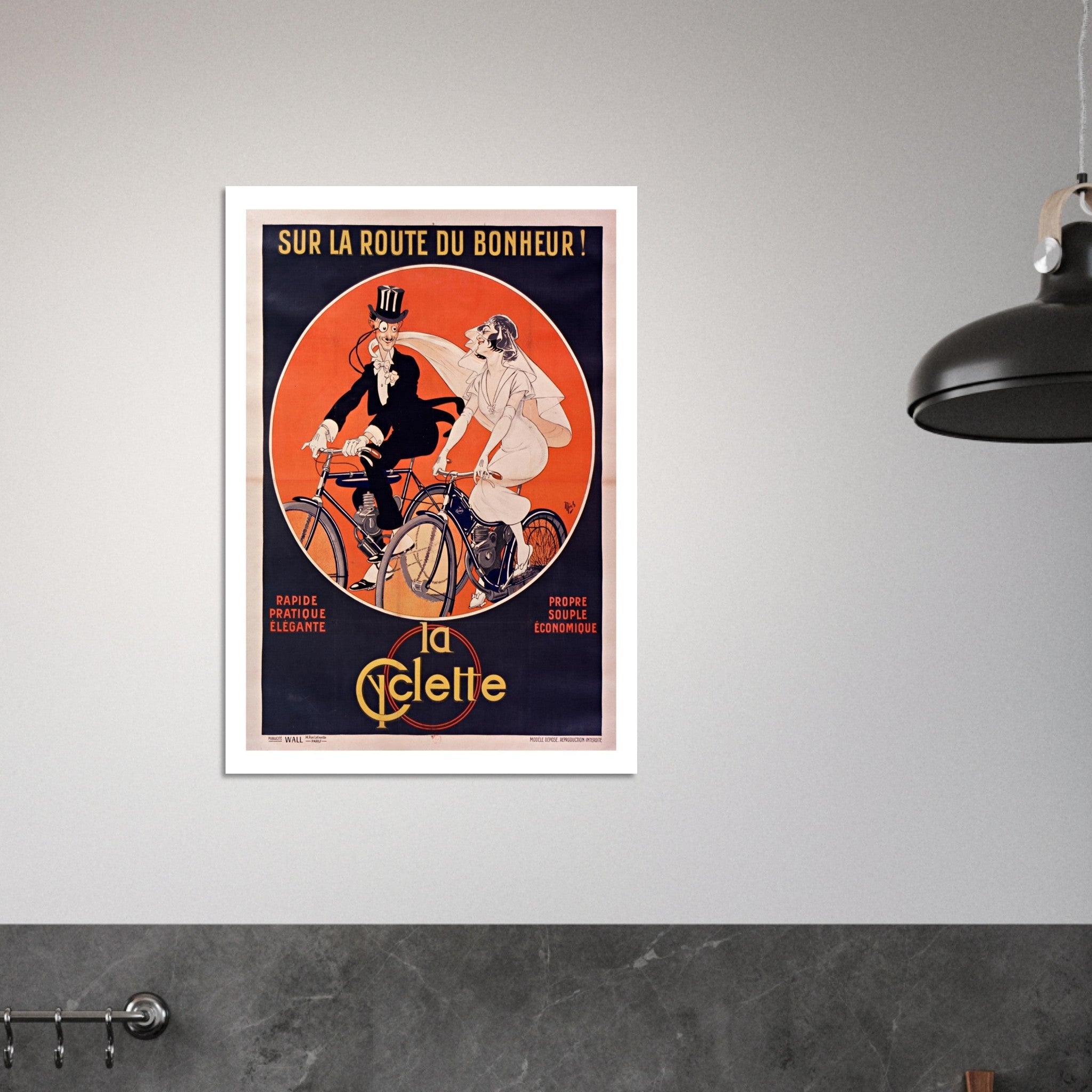 “Sur la Route du Bonheur” — La Cyclette Vintage Poster - Transit Art