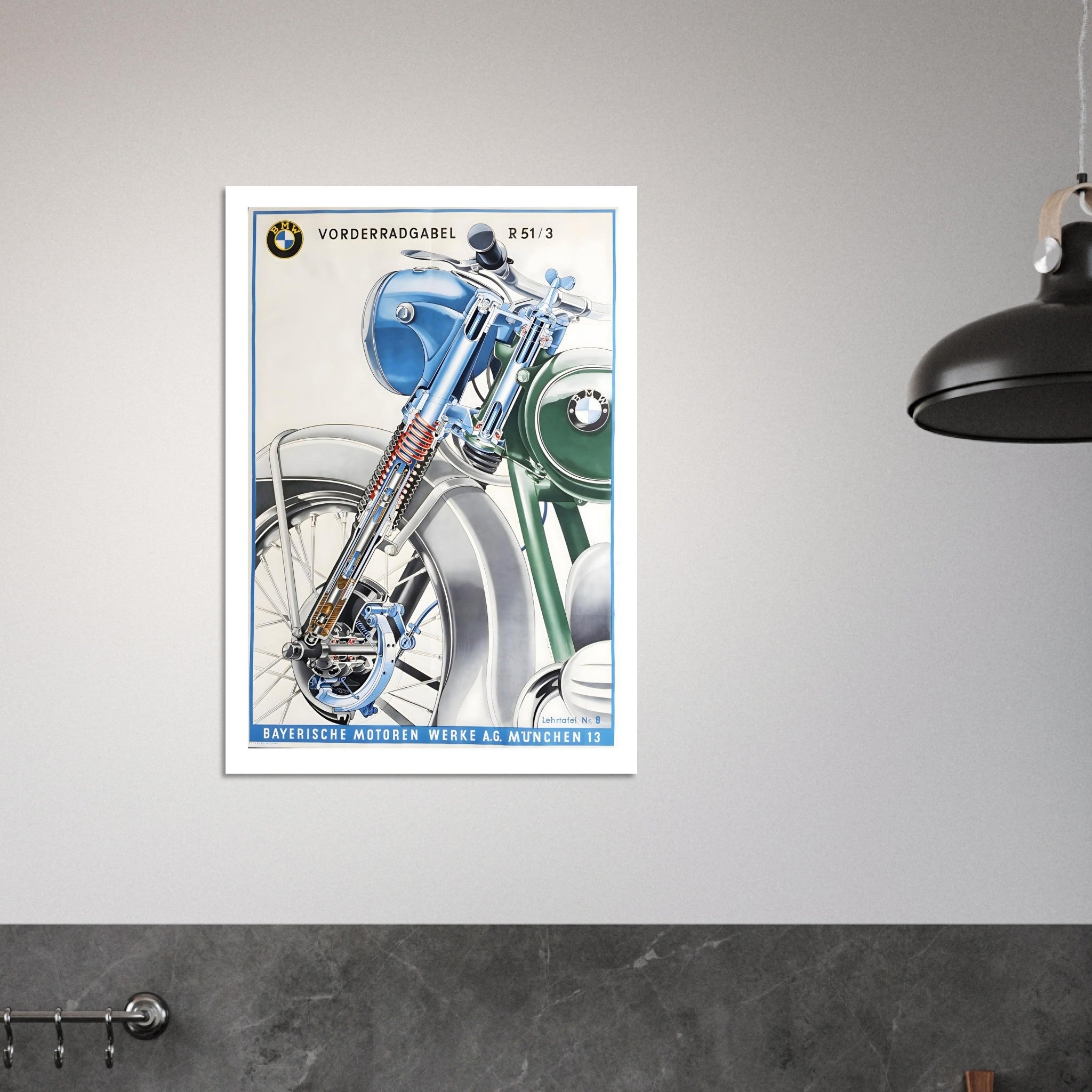 Technical BMW Motorcycle Fork Diagram Poster - Transit Art