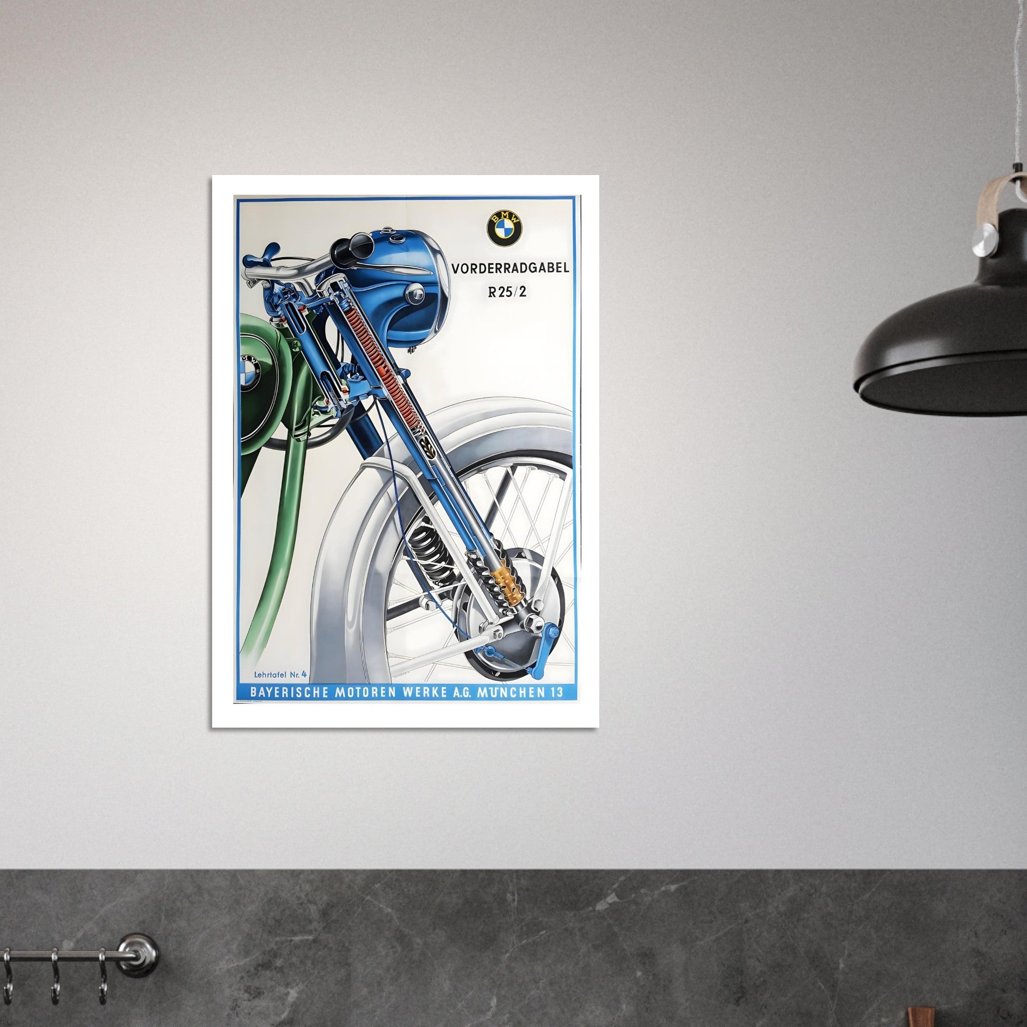 Technical BMW R25/2 Front Fork Poster - Transit Art