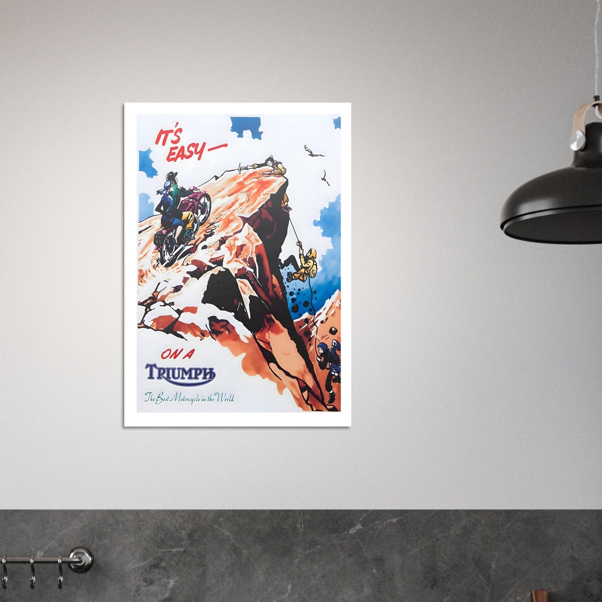 Triumph Motorcycle Advertisement with Adventurous Theme - Transit Art