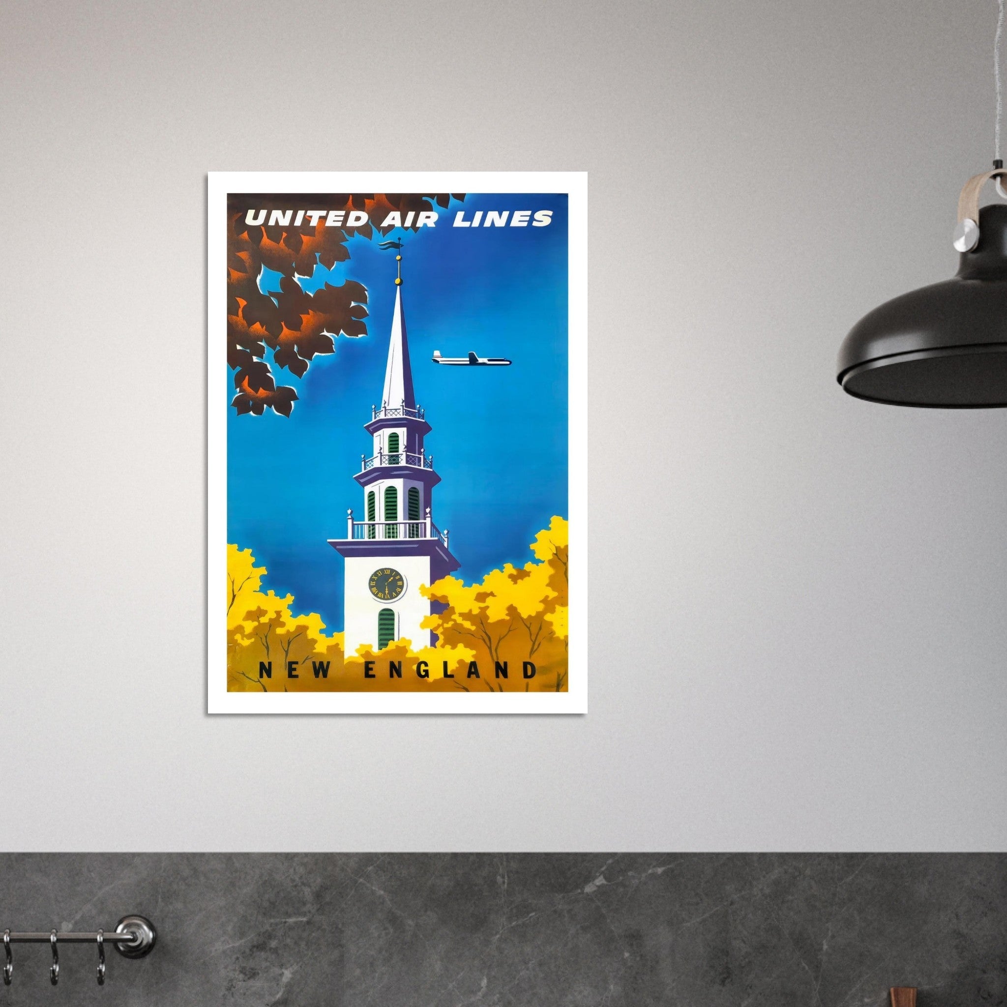 United Air Lines: New England Vintage Travel Poster - Transit Art
